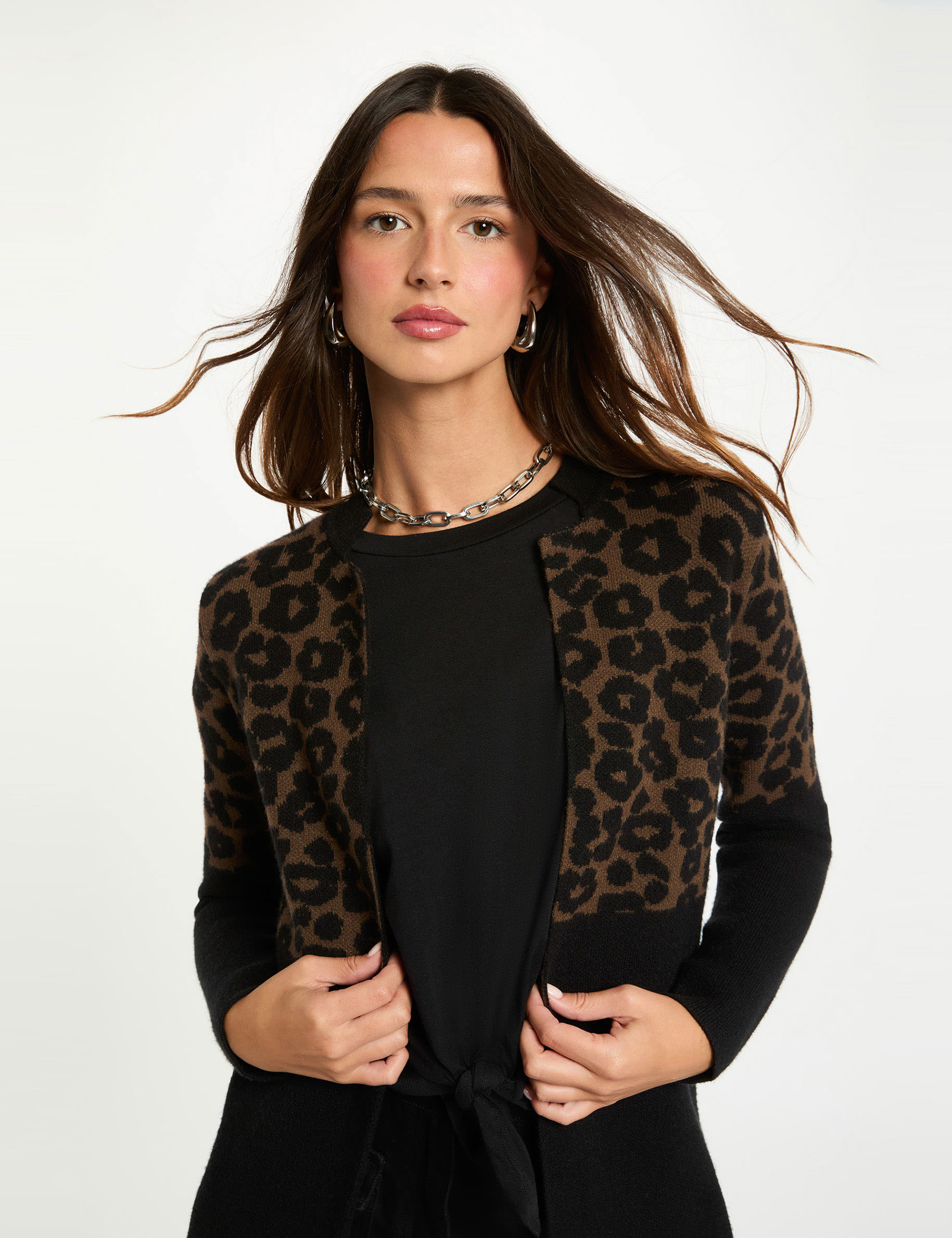 gilet jacquard leopard multicolore femme meerkleurig vrouw