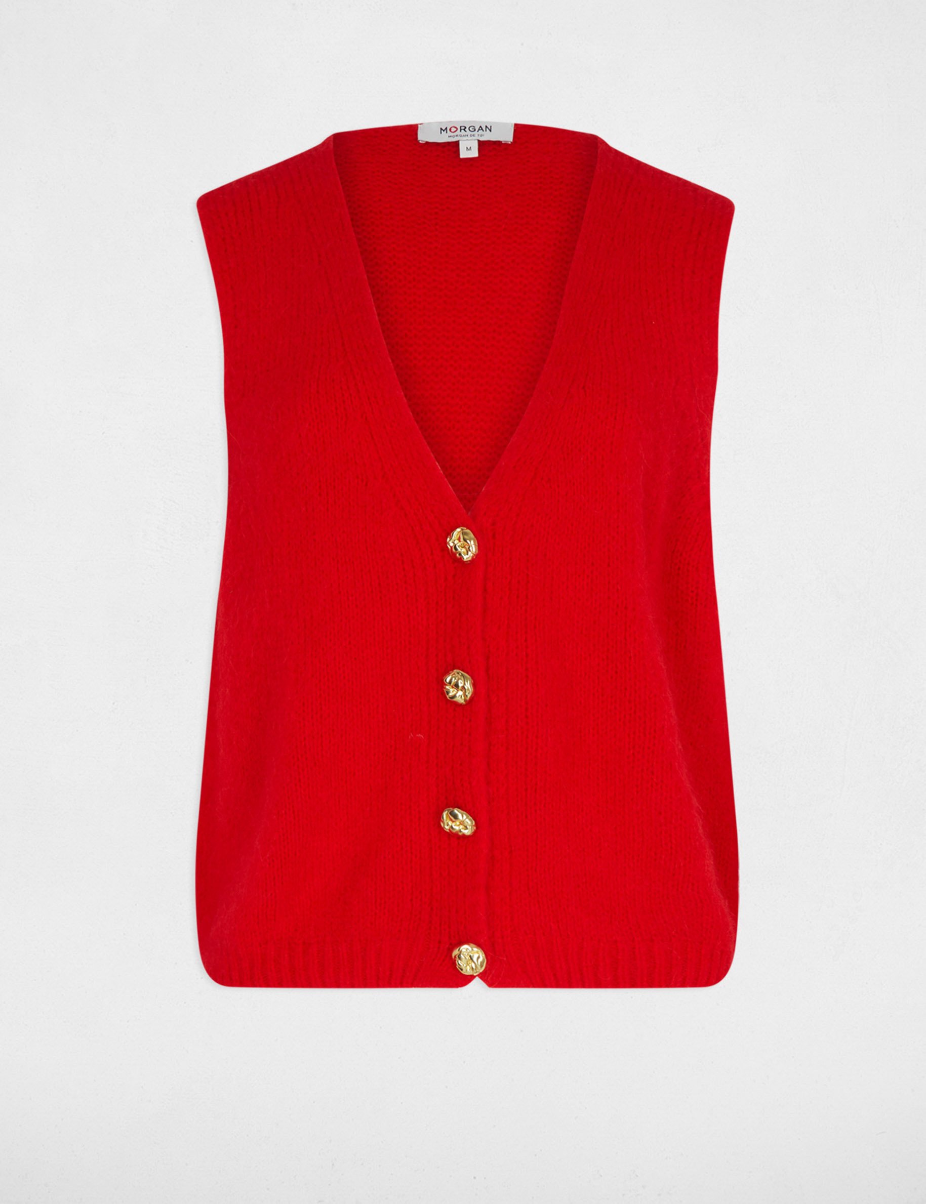 Pull sans manches rouge femme