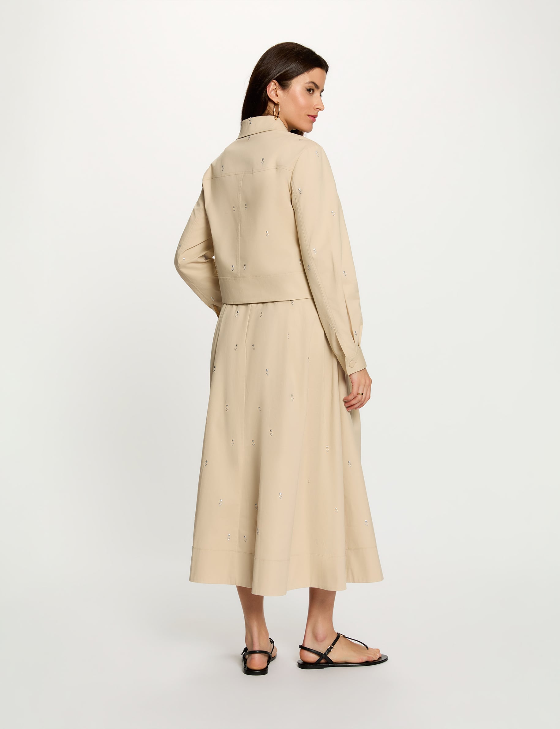 Veste cropped clout&eacute;e beige femme