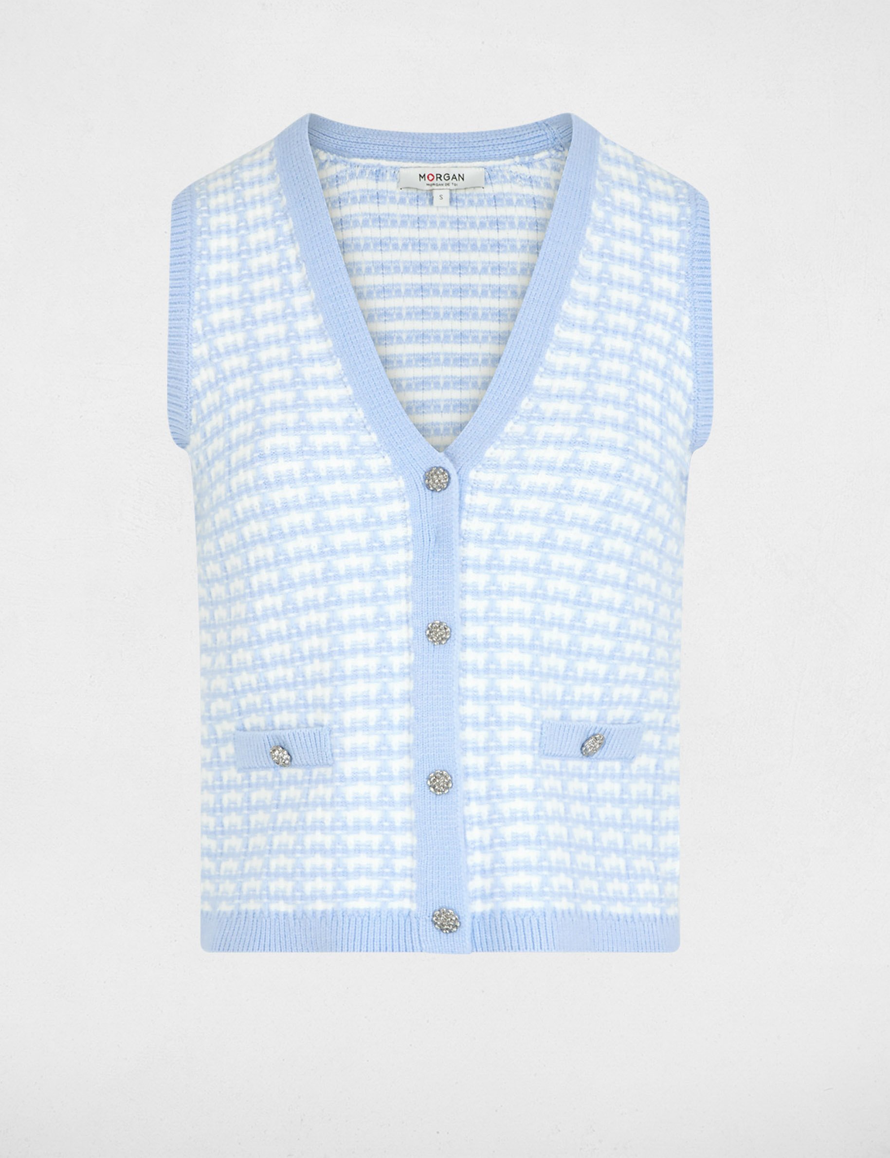 Getailleerd vest met V-hals hemelsblauw vrouw