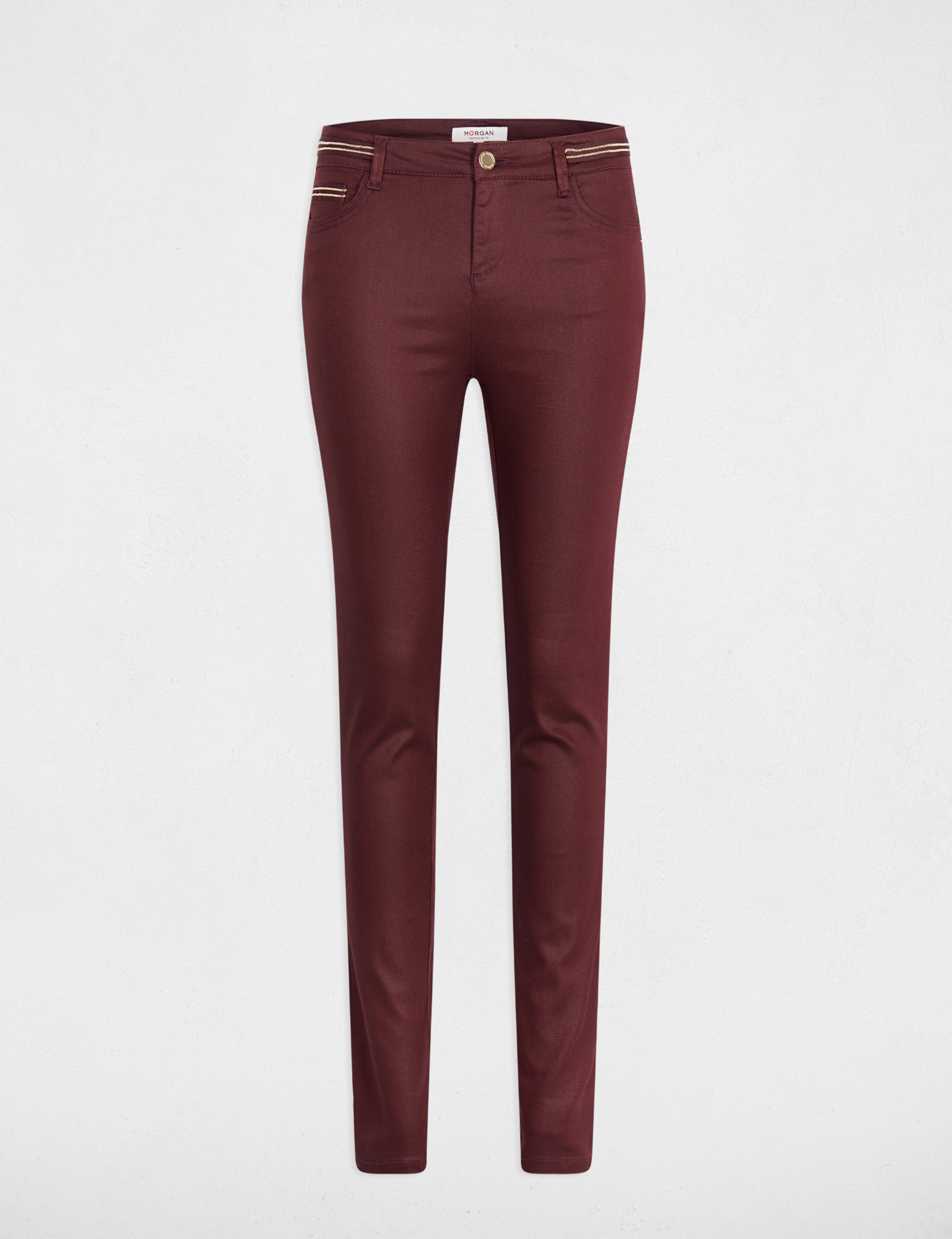 Pantalon slim enduit prune femme