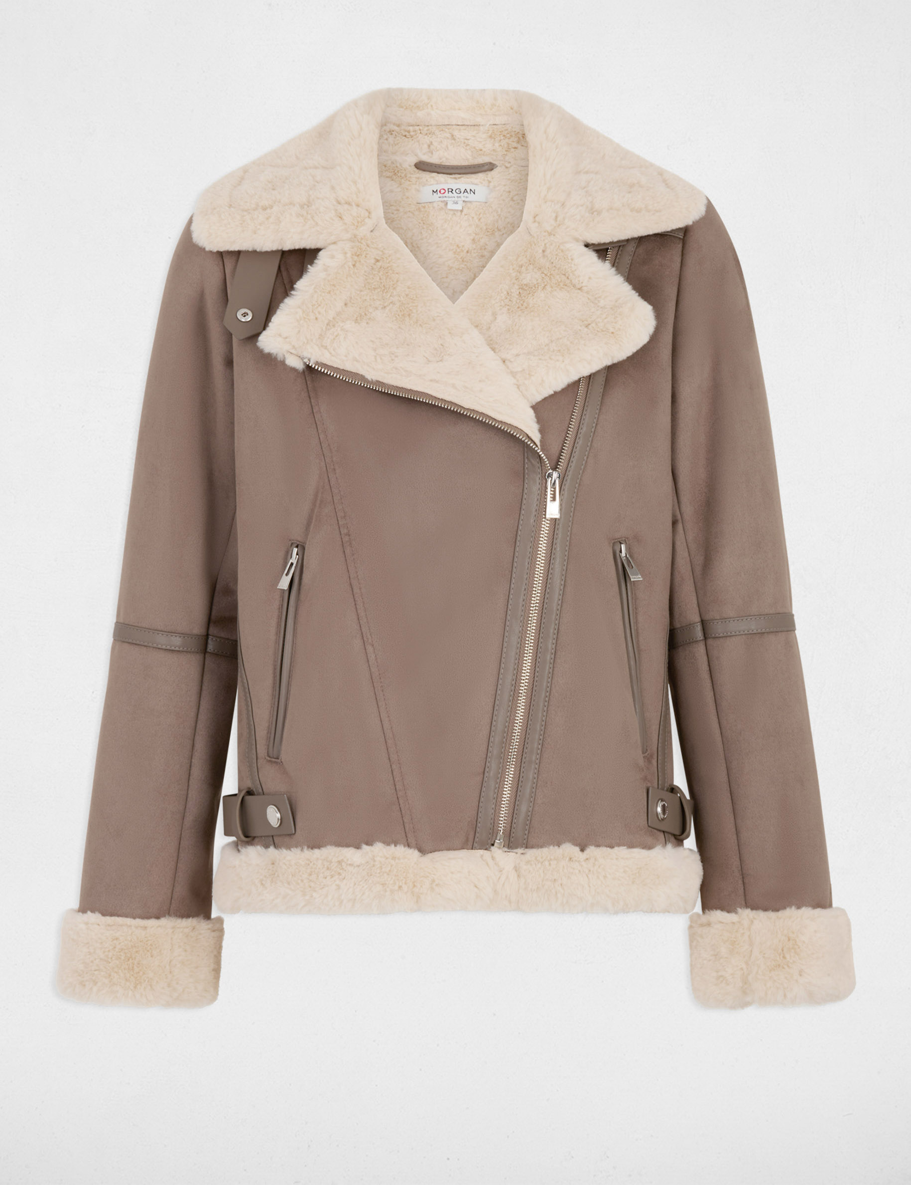 Blouson zipp&eacute; su&eacute;dine taupe femme
