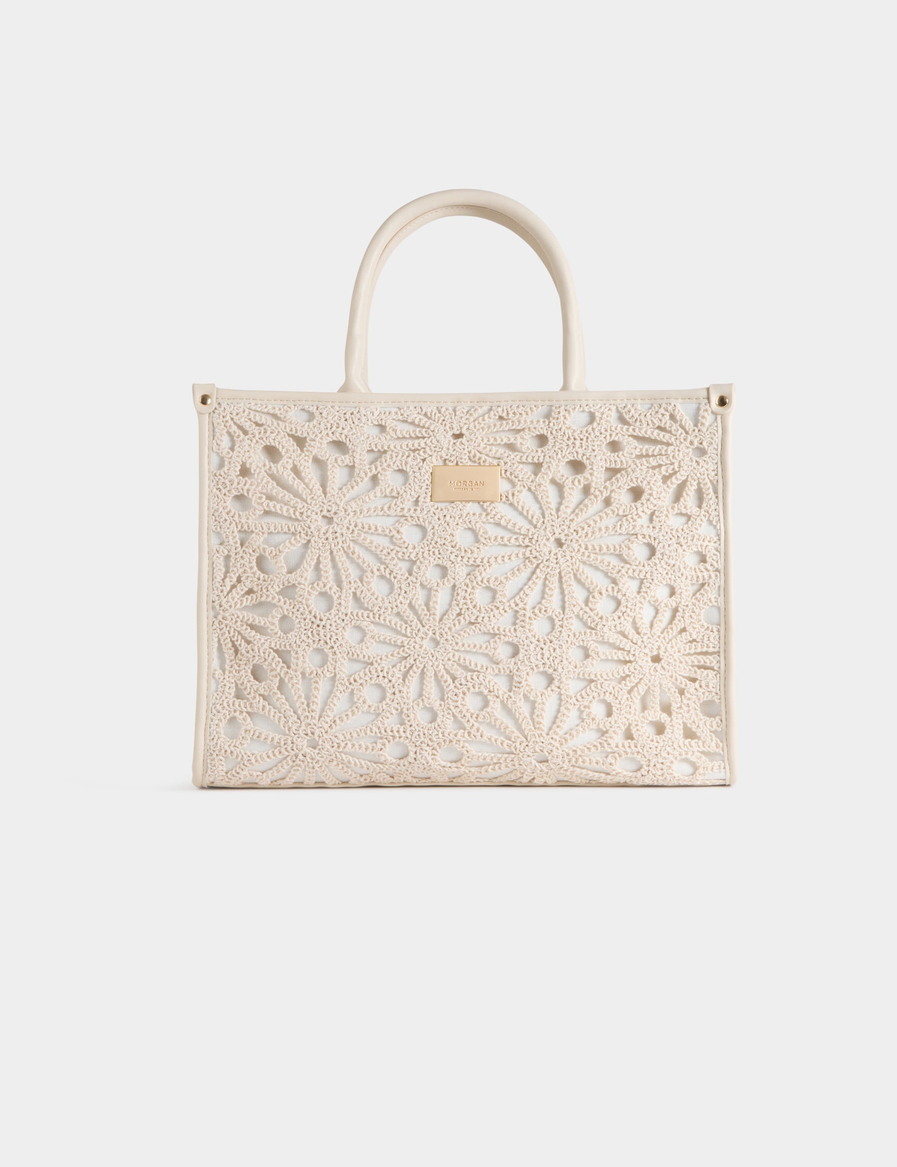 Geborduurde shopper ivoor vrouw
