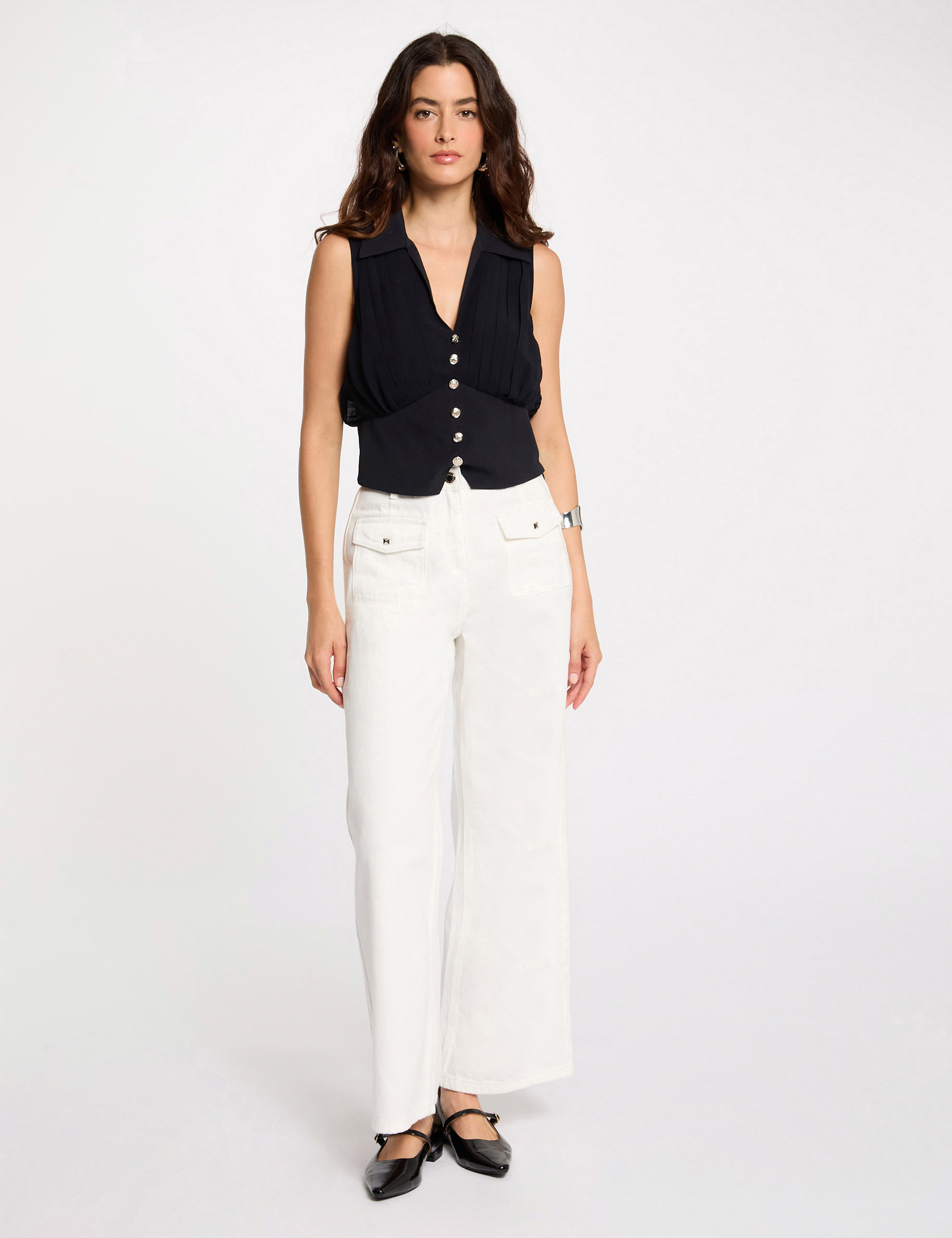 mouwloze top met plooien marineblauw vrouw Mouwloze top met plooien marineblauw vrouw