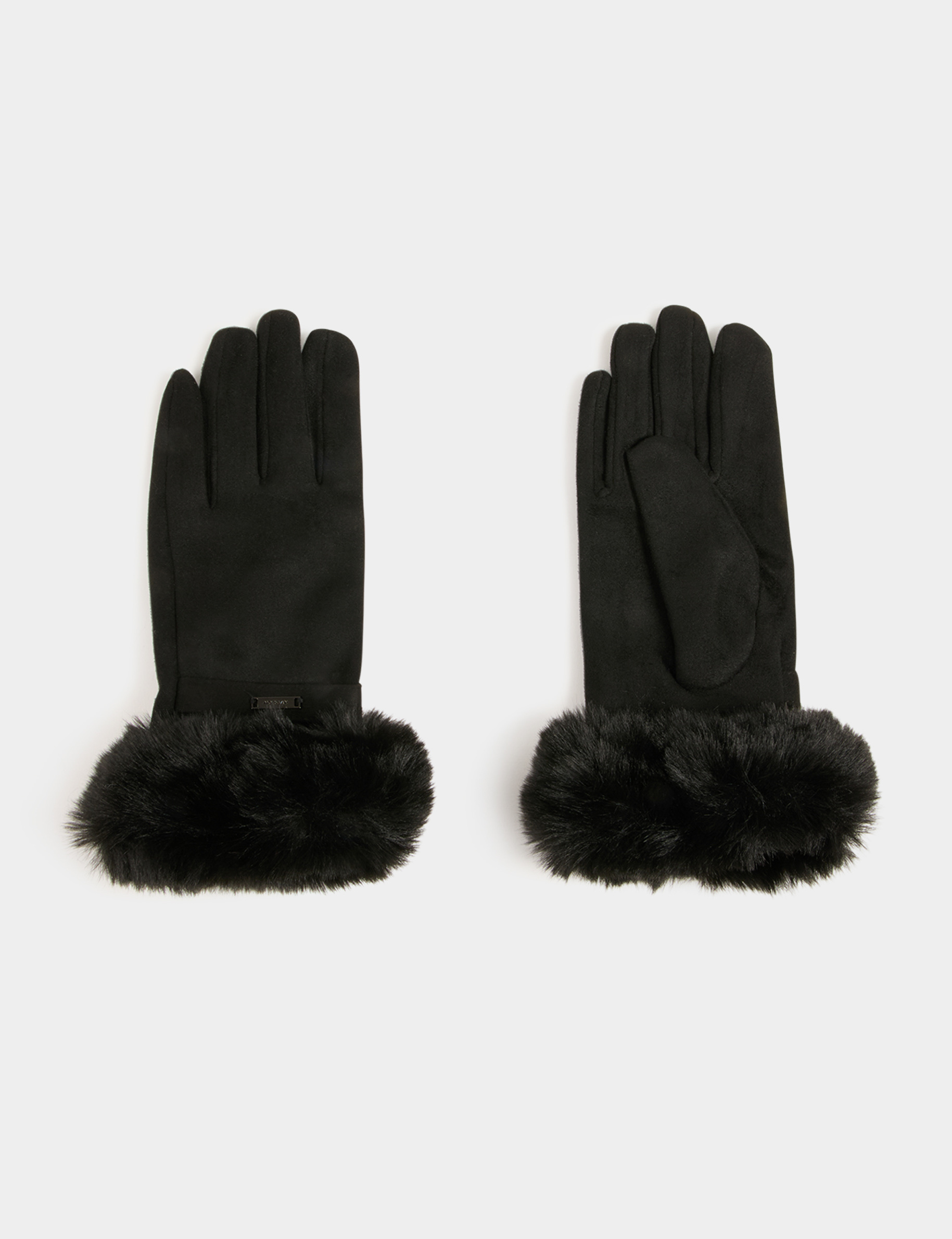 Gants d&eacute;tails fourrure noir femme
