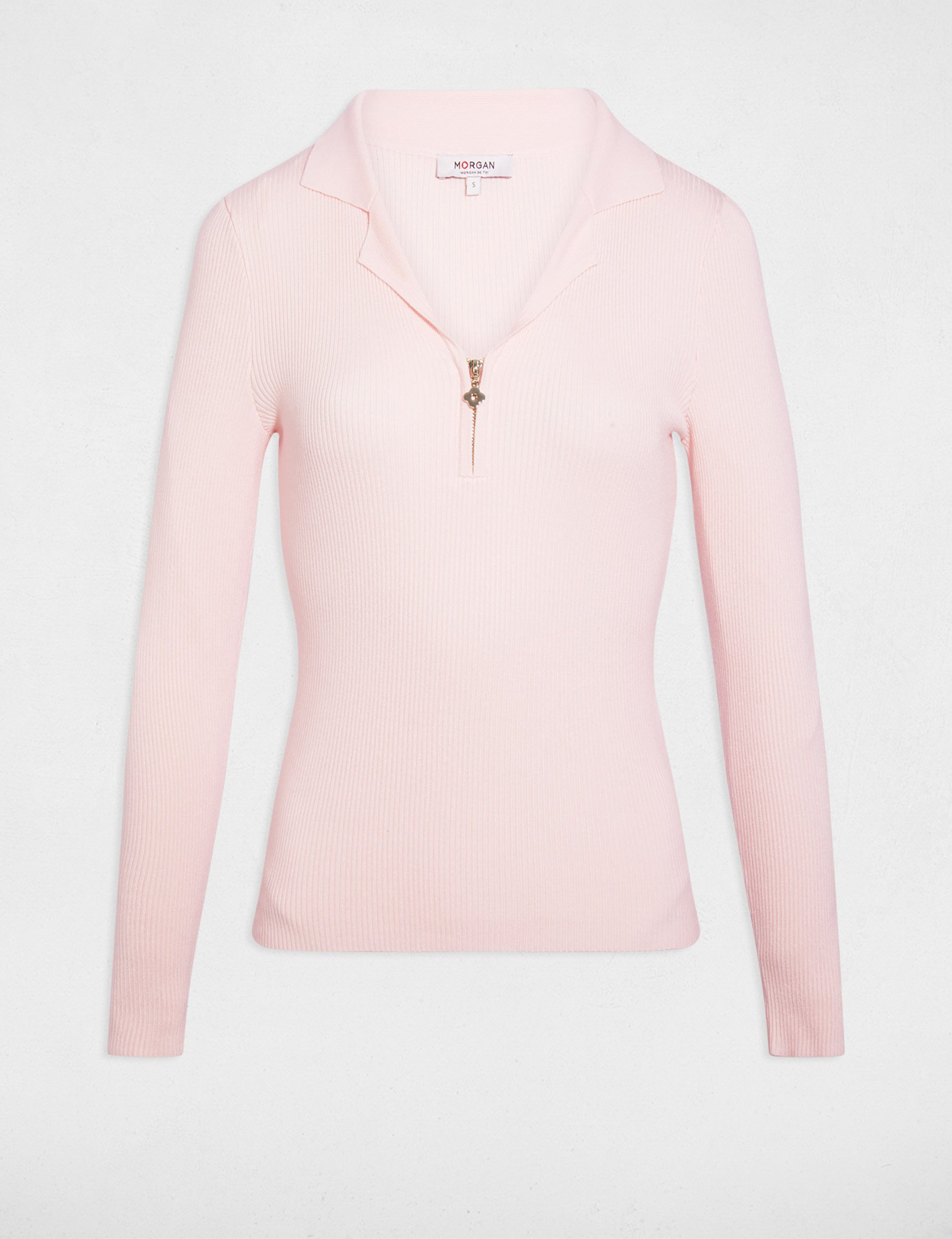 Getailleerde trui met reverskraag lichtroze vrouw