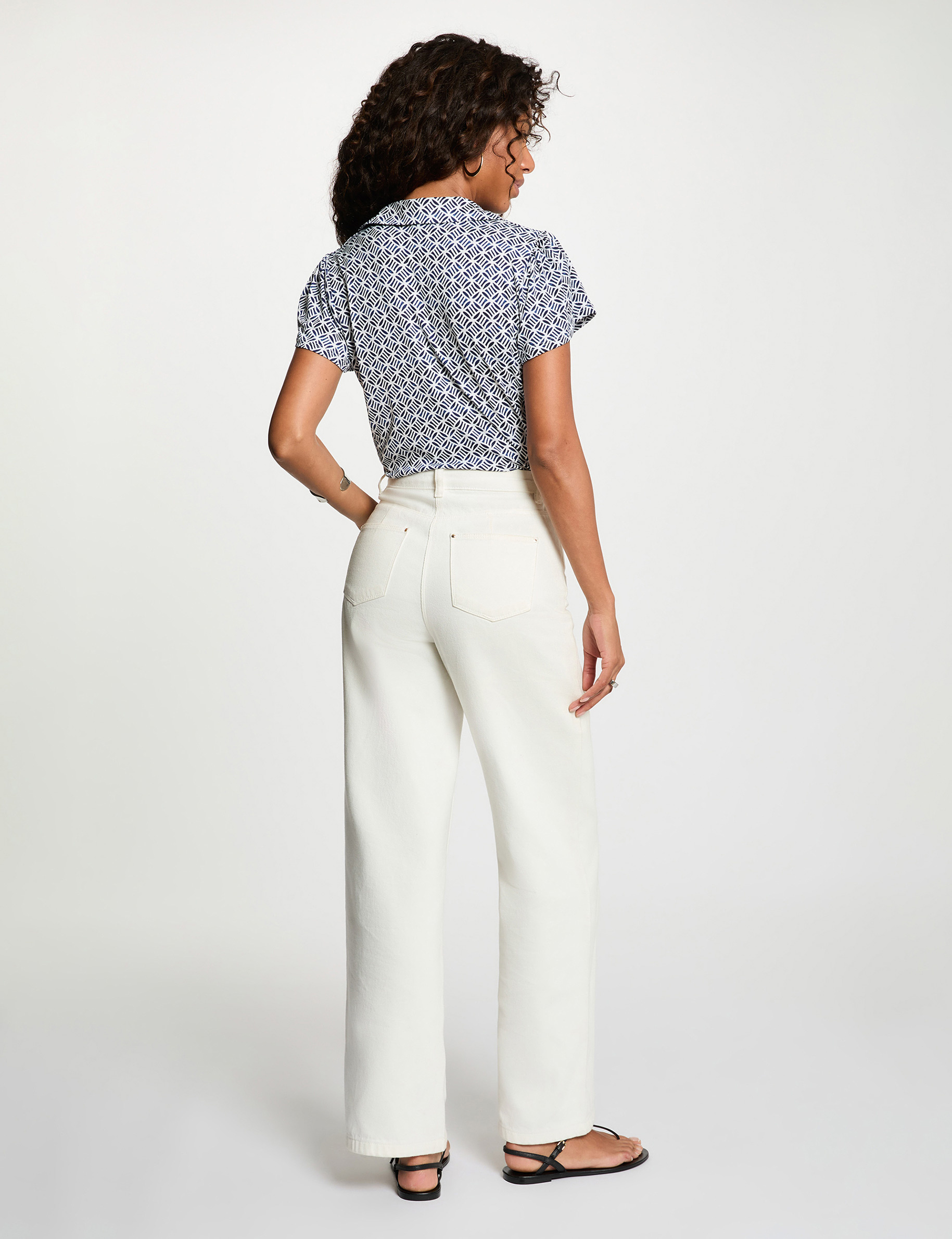 Chemise nou&eacute;e col &agrave; revers blanc femme