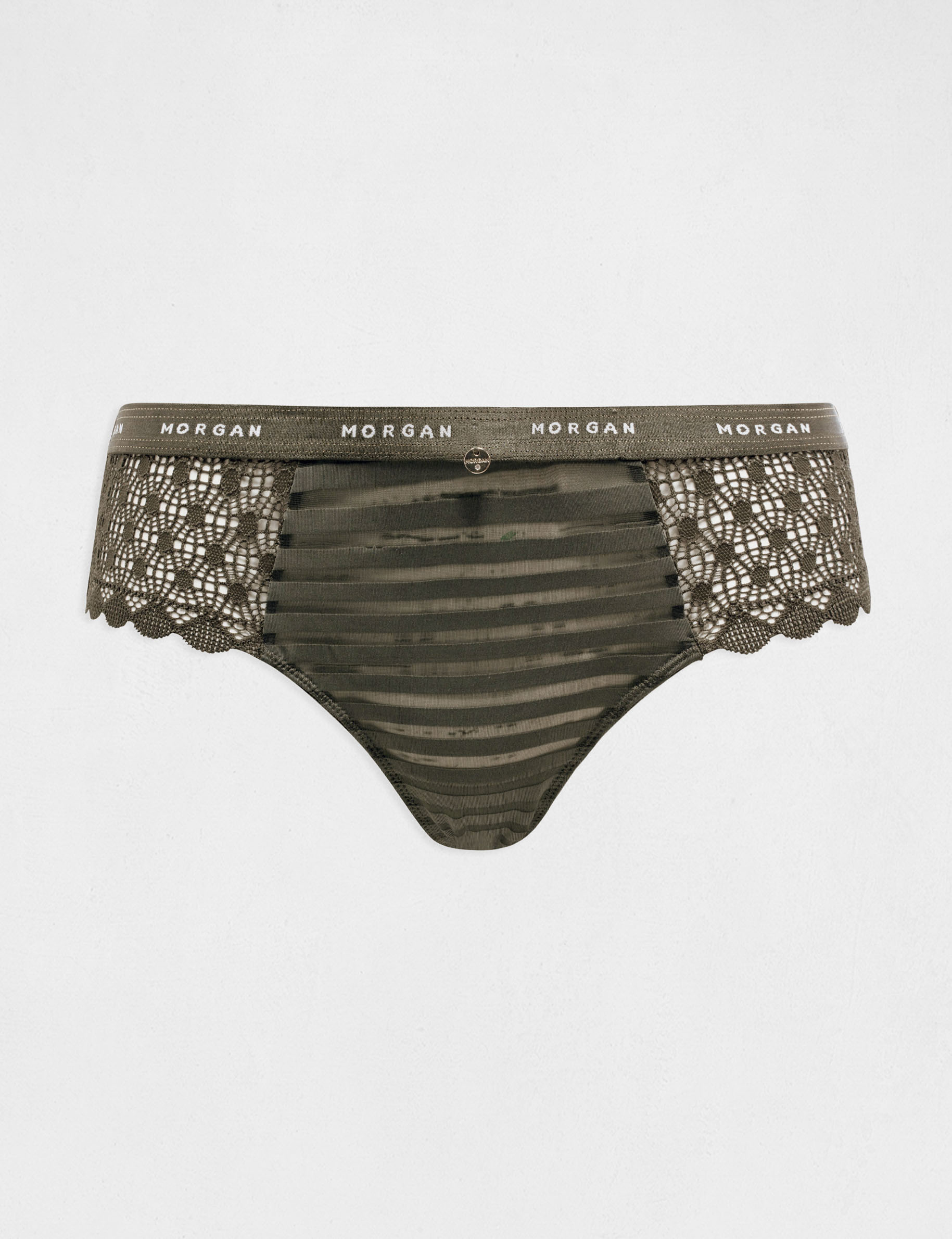 Shorty string dentelle vert kaki femme