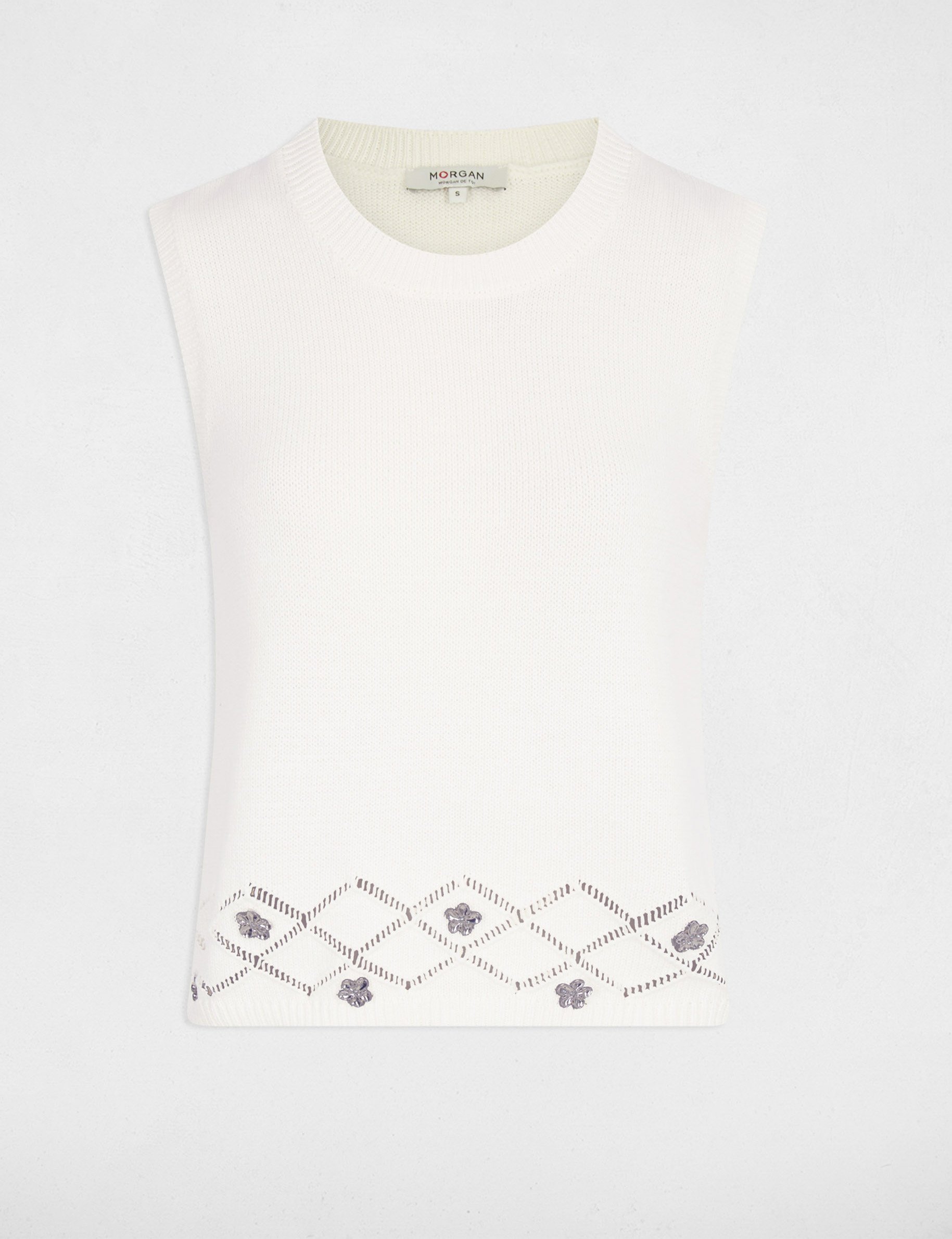 Pull sans manches blanc femme