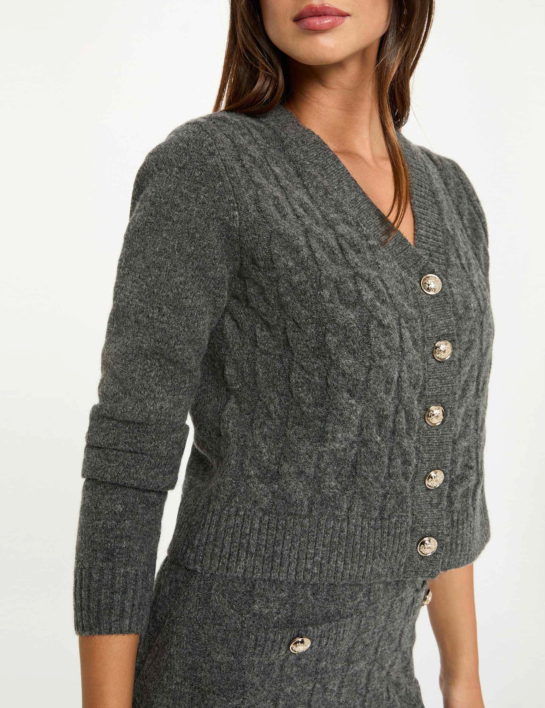Robe tricot col v gris fonc&eacute; femme