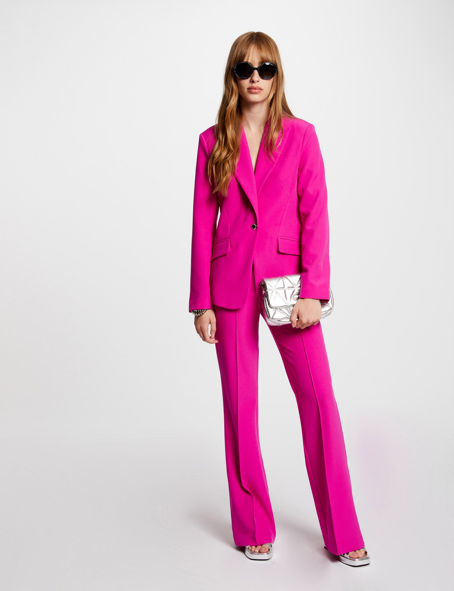 Pantalon bootcut a pinces rose fonce femme