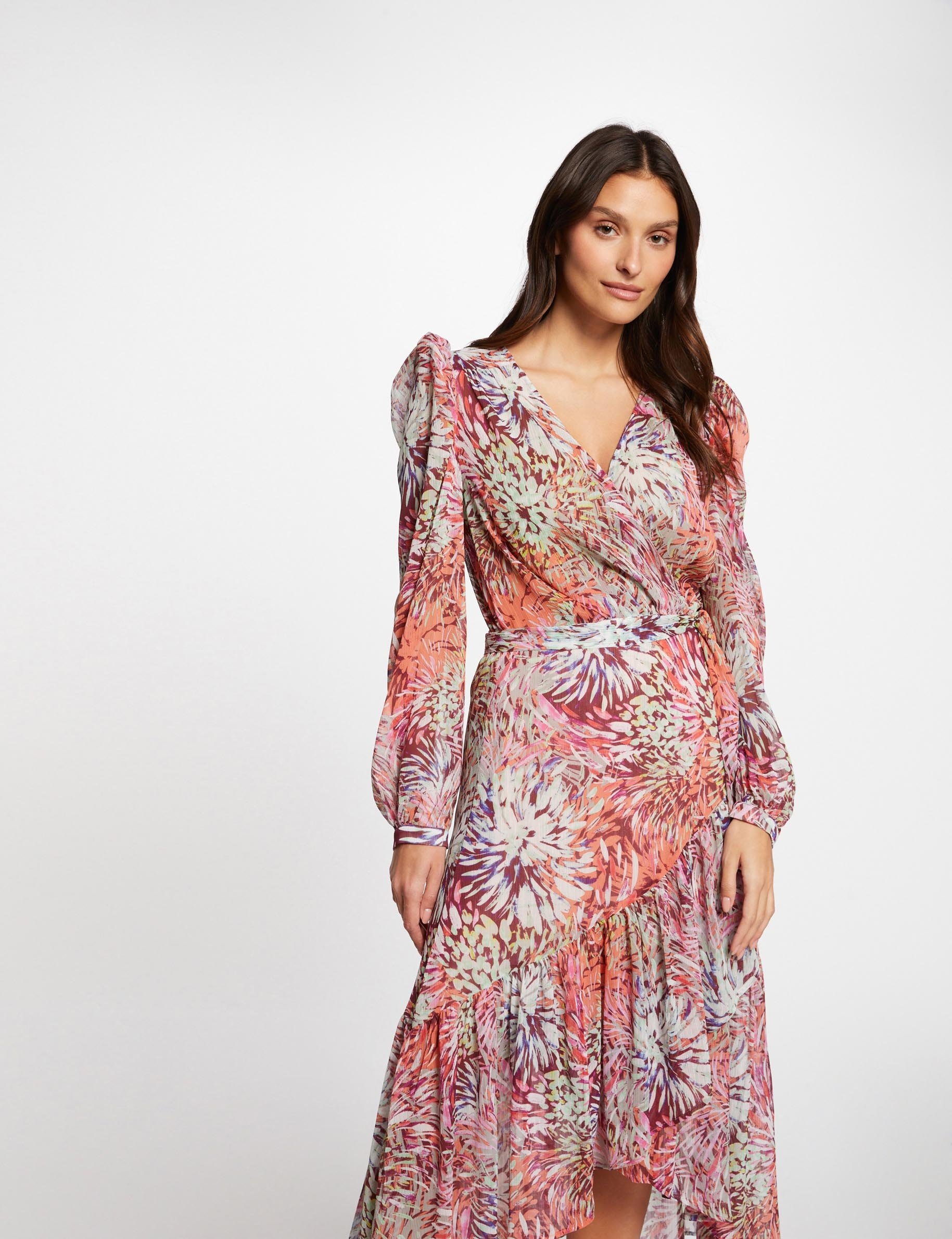 Midi-jurk overslag met print meerkleurig vrouw