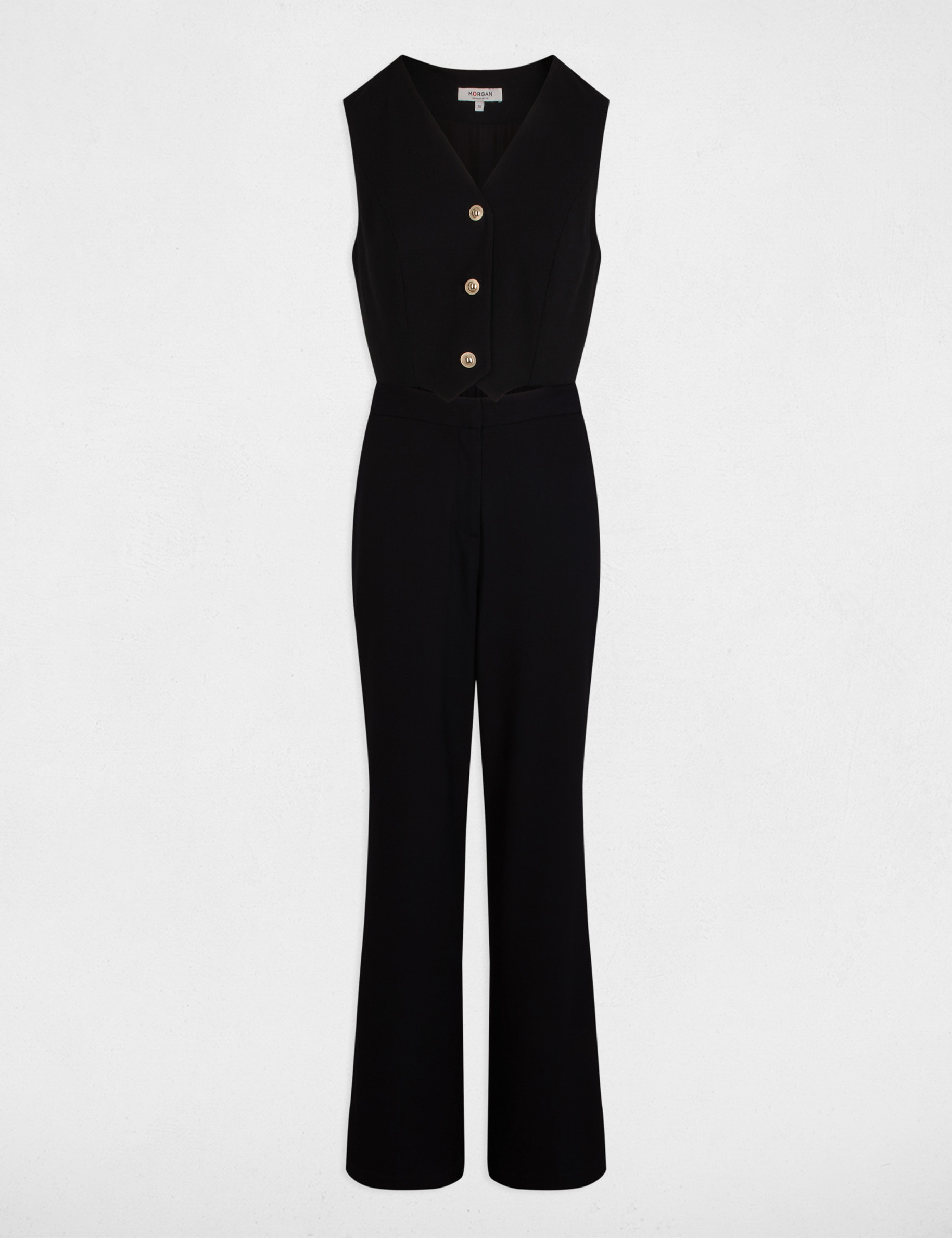 Combinaison longue col en V noir femme