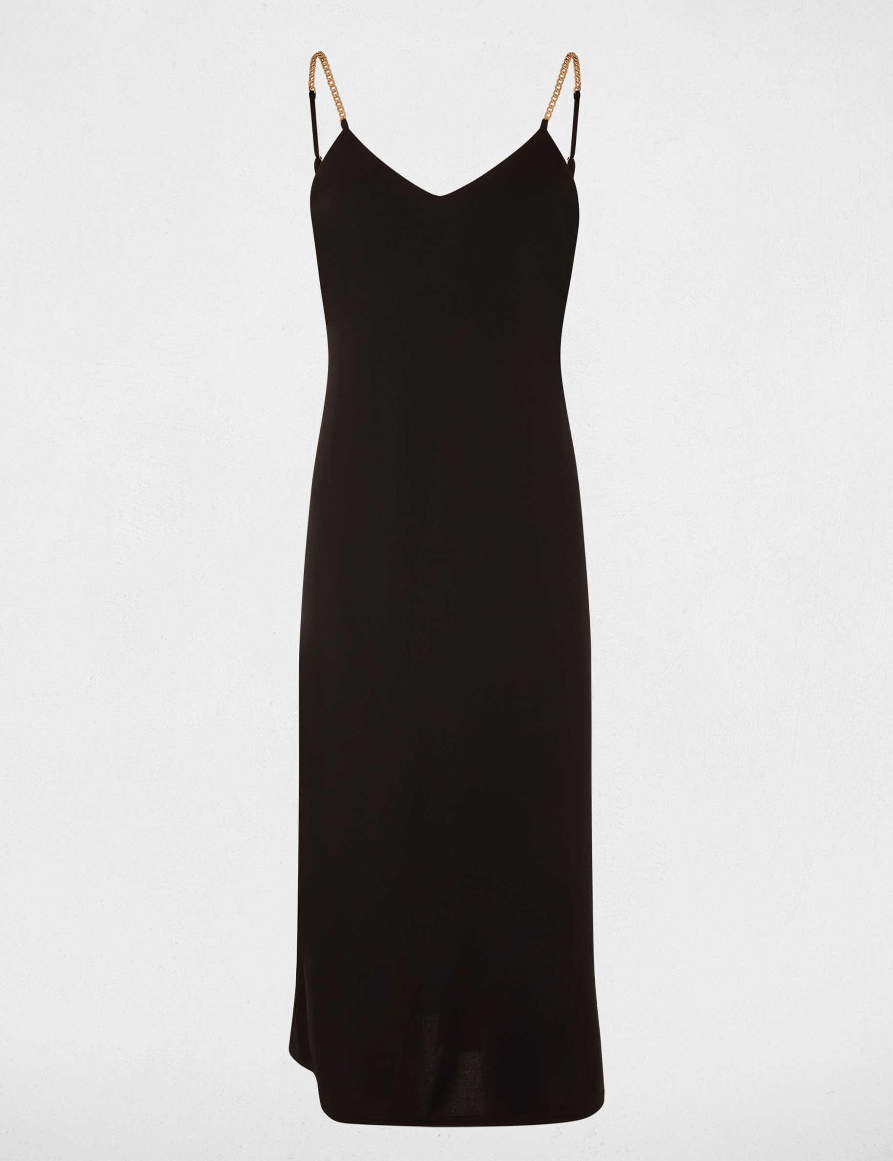 Robe mi-longue bretelles cha&icirc;ne noir femme