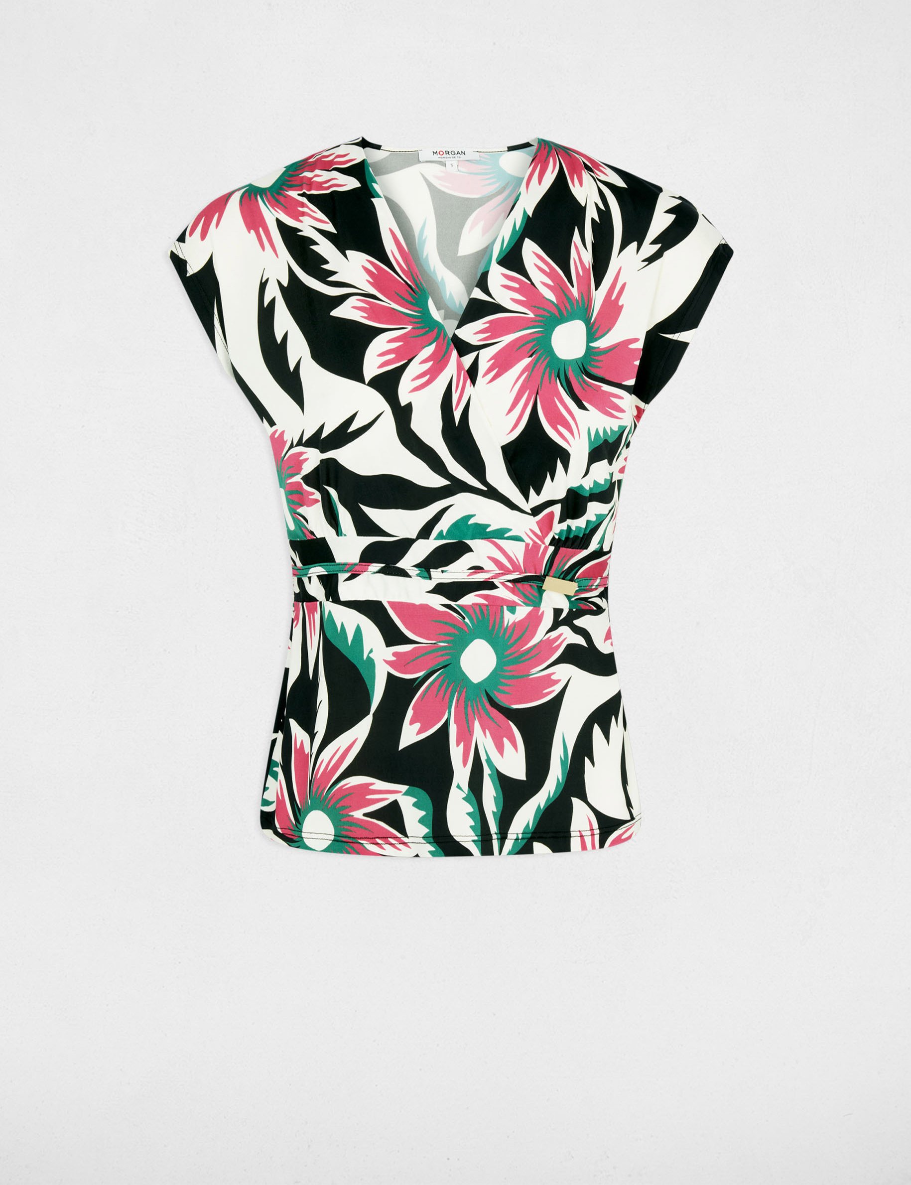 T-shirt cintr&eacute; col v multicolore femme