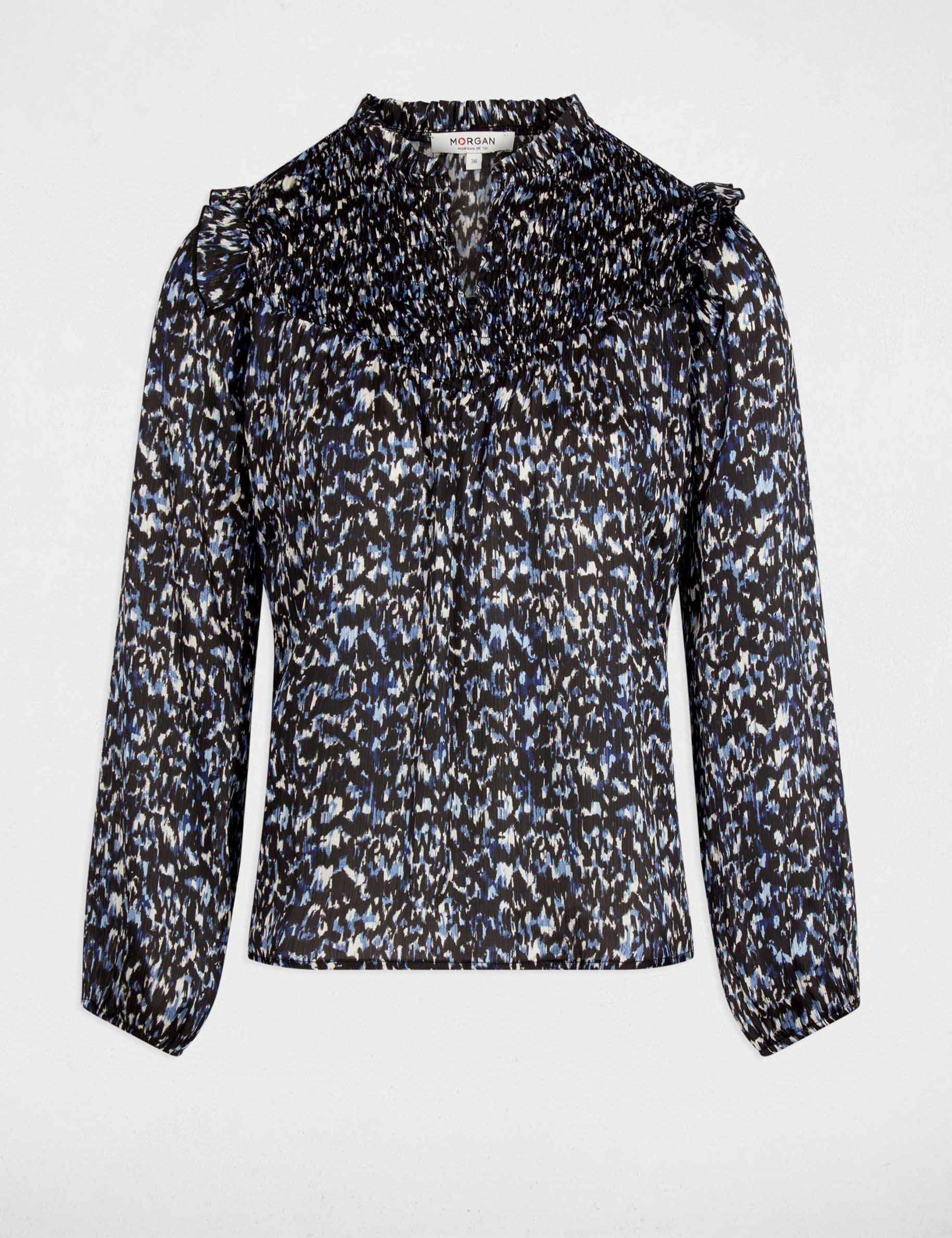 Blouse plissée col v multicolore femme