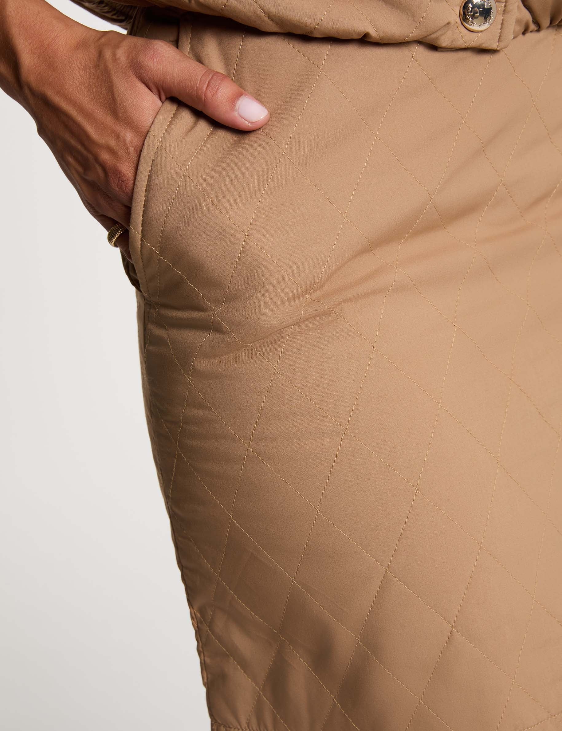 Jupe courte matelass&eacute;e marron cognac femme