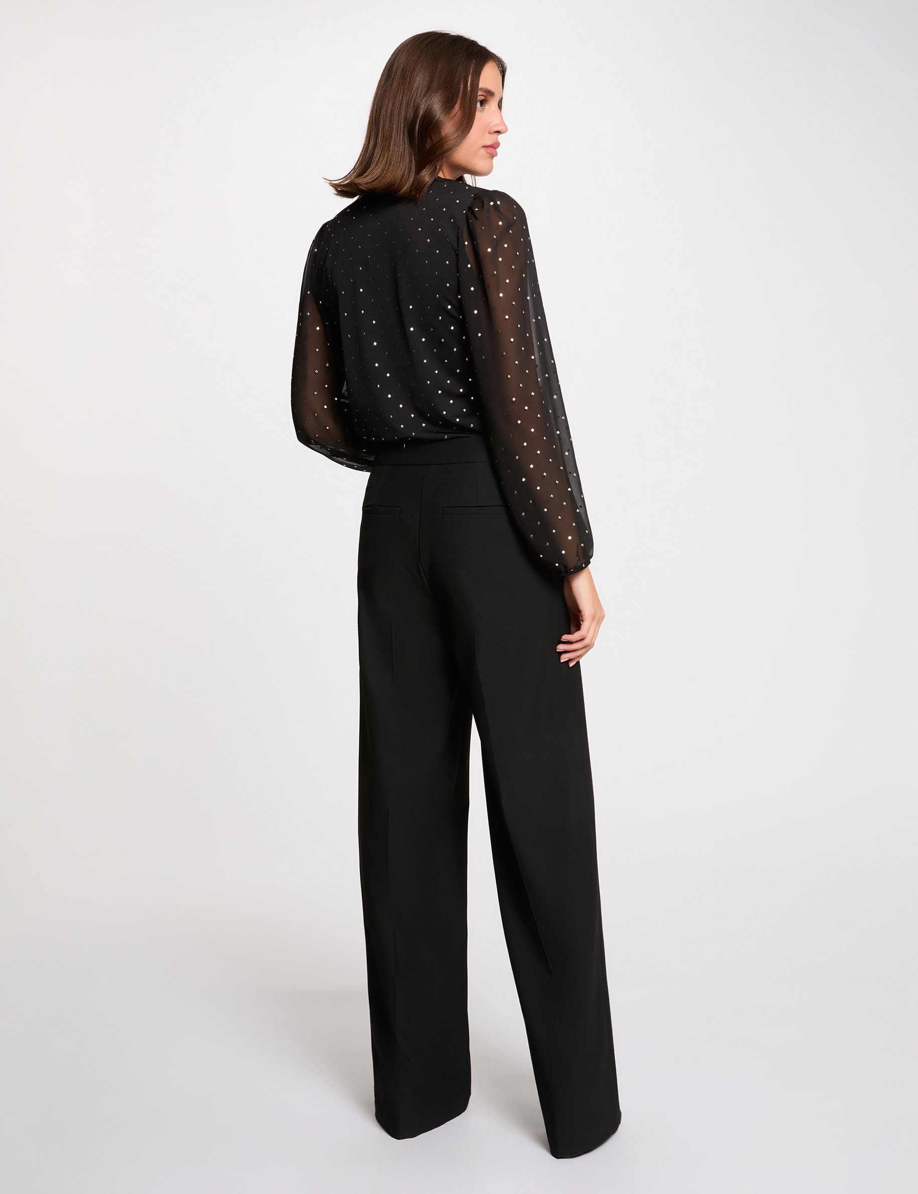 Hoge taille wijde broek zwart vrouw