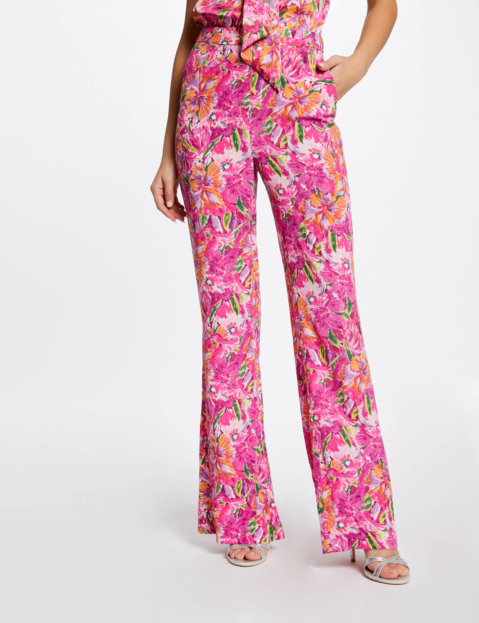 Pantalon flare fluide imprimé floral multico femme