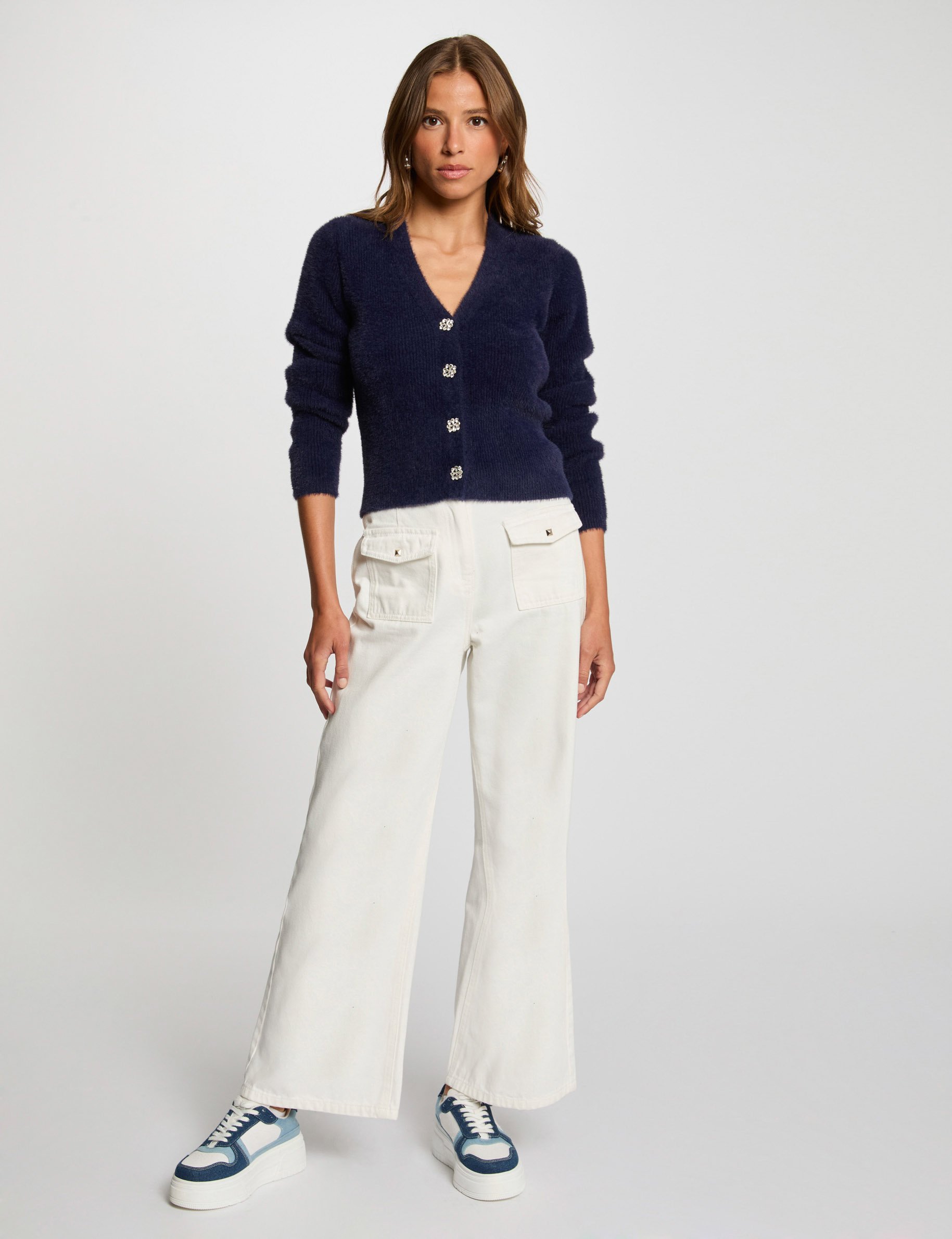 vest met lange mouwen marineblauw vrouw Vest met lange mouwen marineblauw vrouw