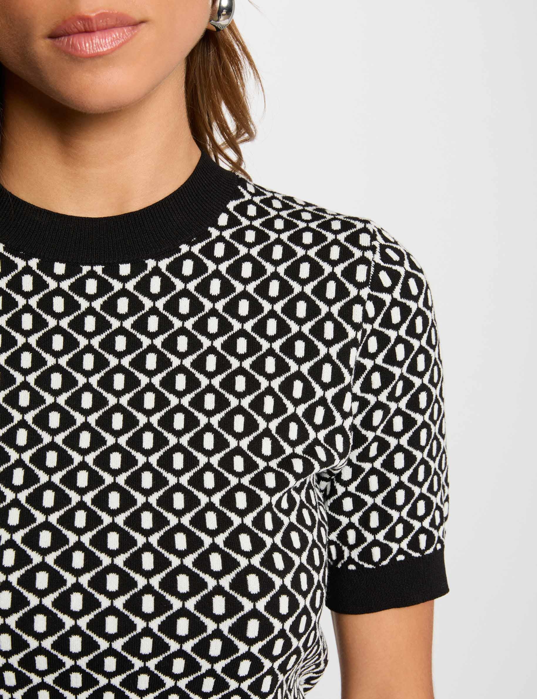 pull col rond imprime noir femme Pull col rond imprimé noir femme