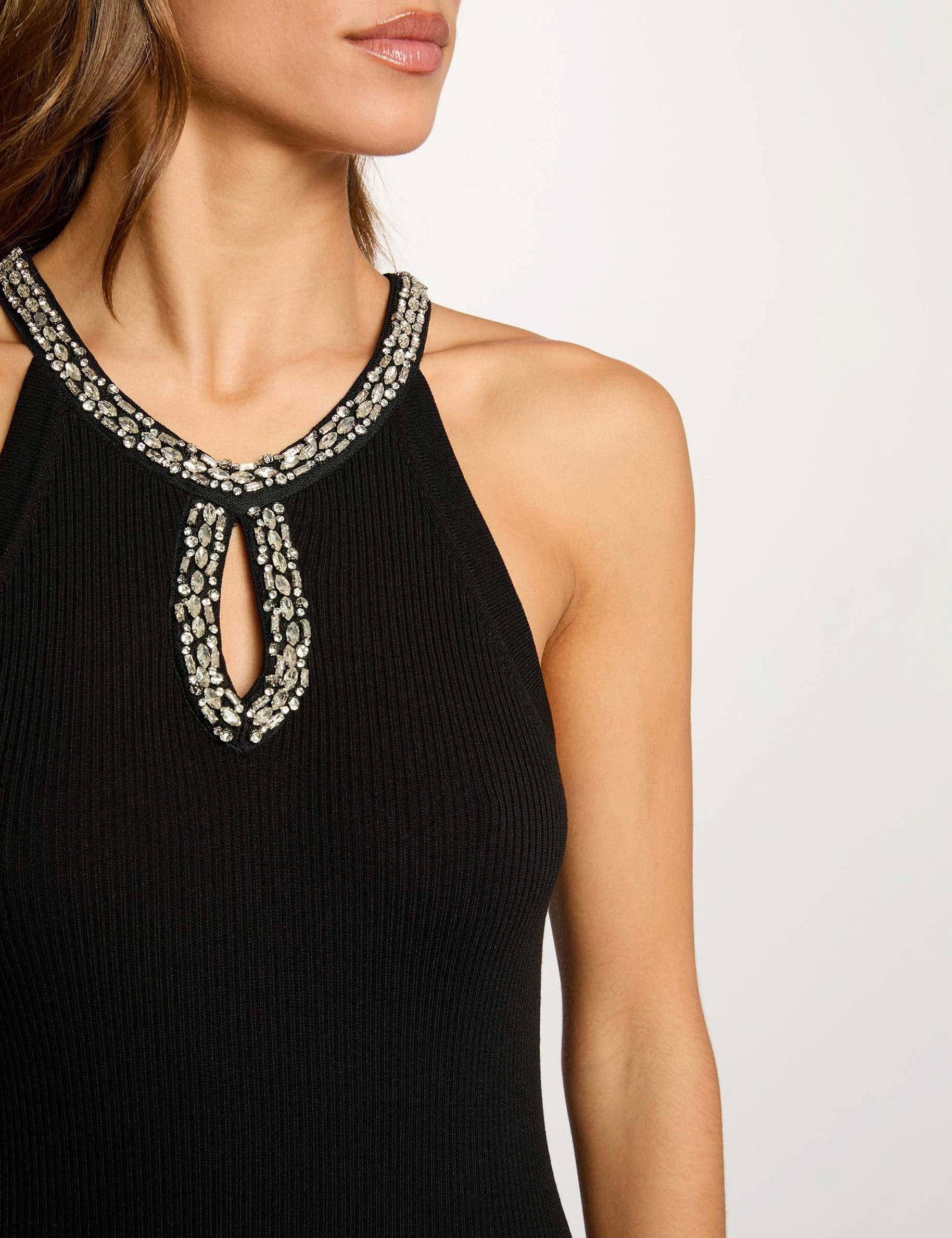 Robe tricot longue cintr&eacute;e noir femme