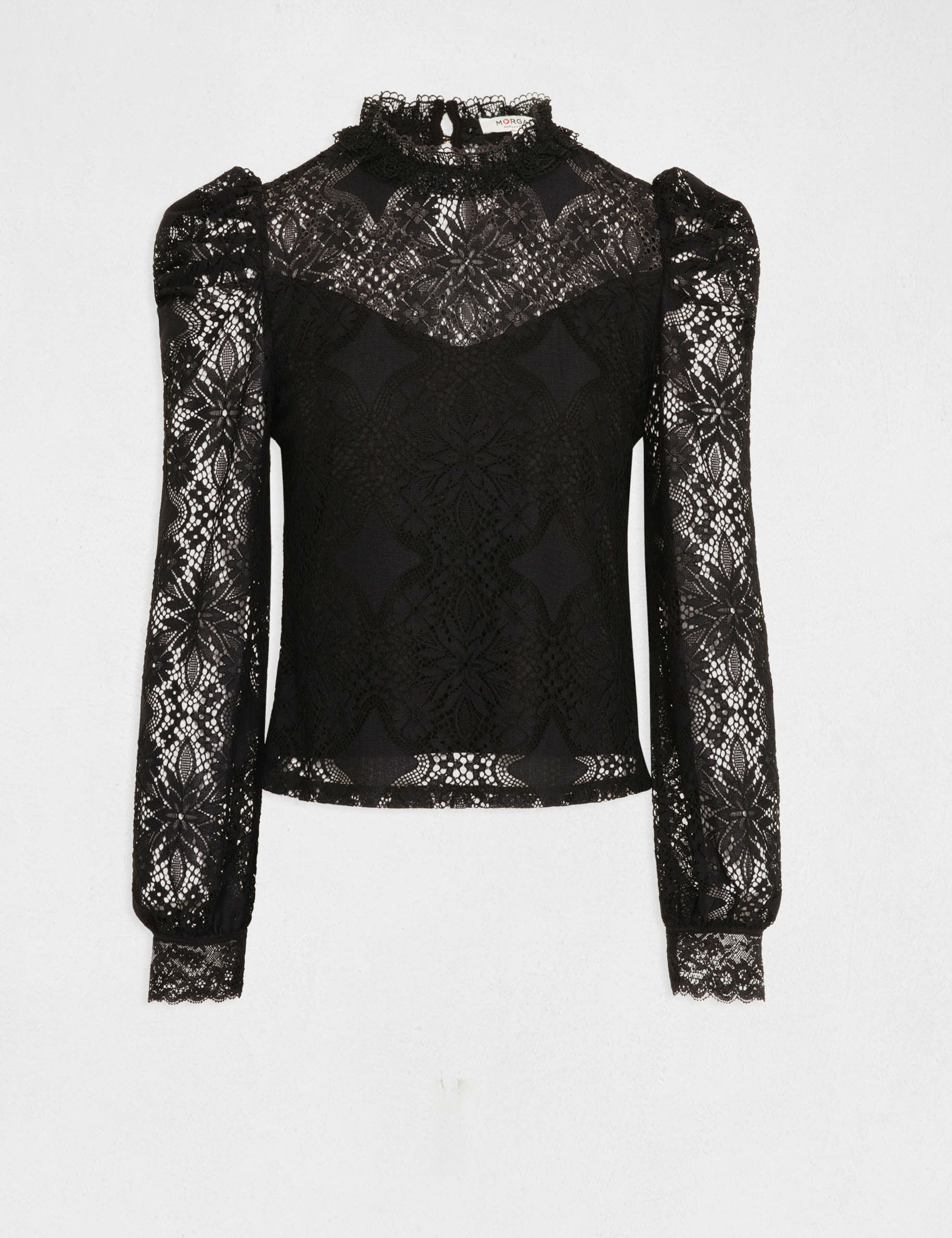 T-shirt manches longues en dentelle noir femme