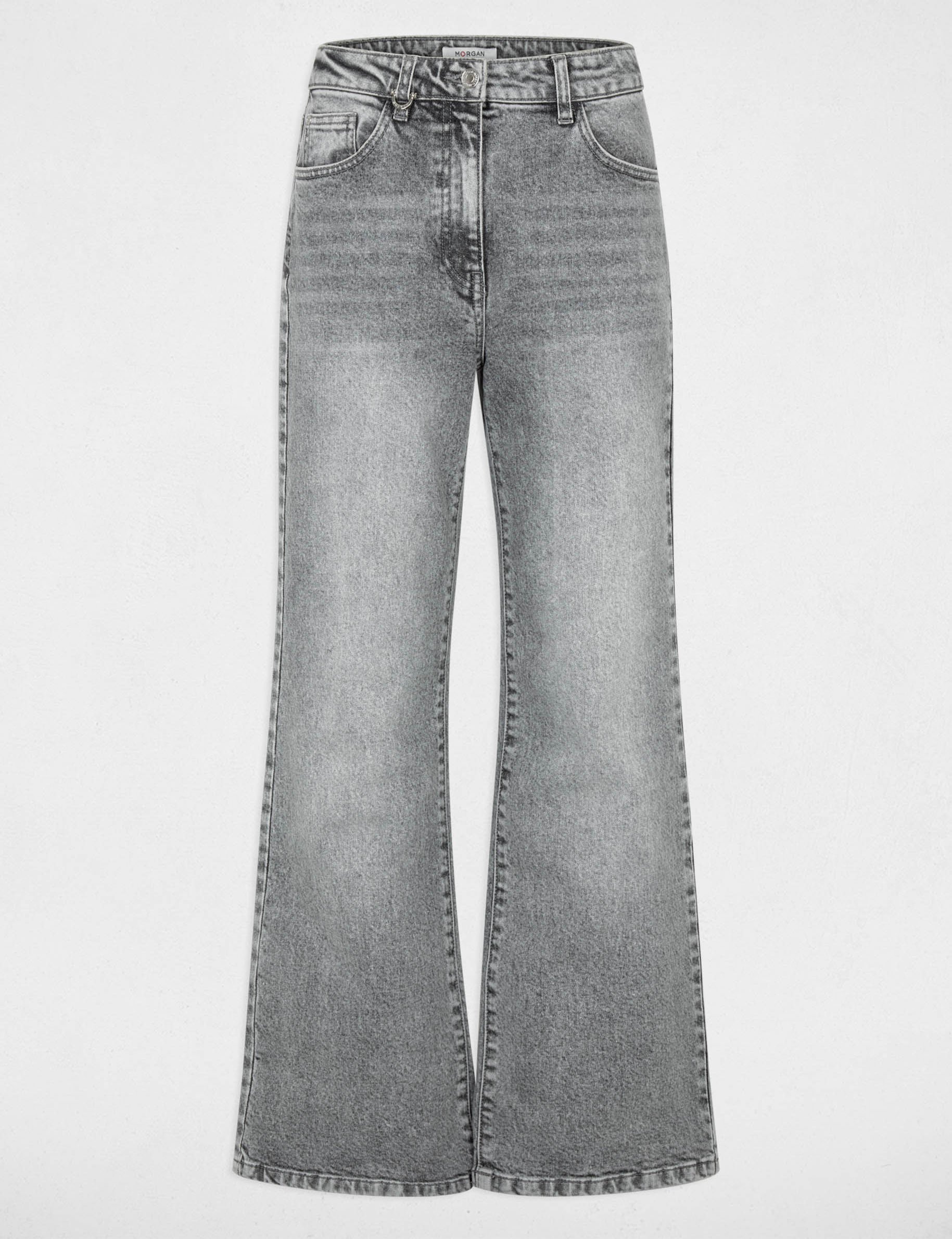 Hoge taille wijde jeans denim snow gris vrouw