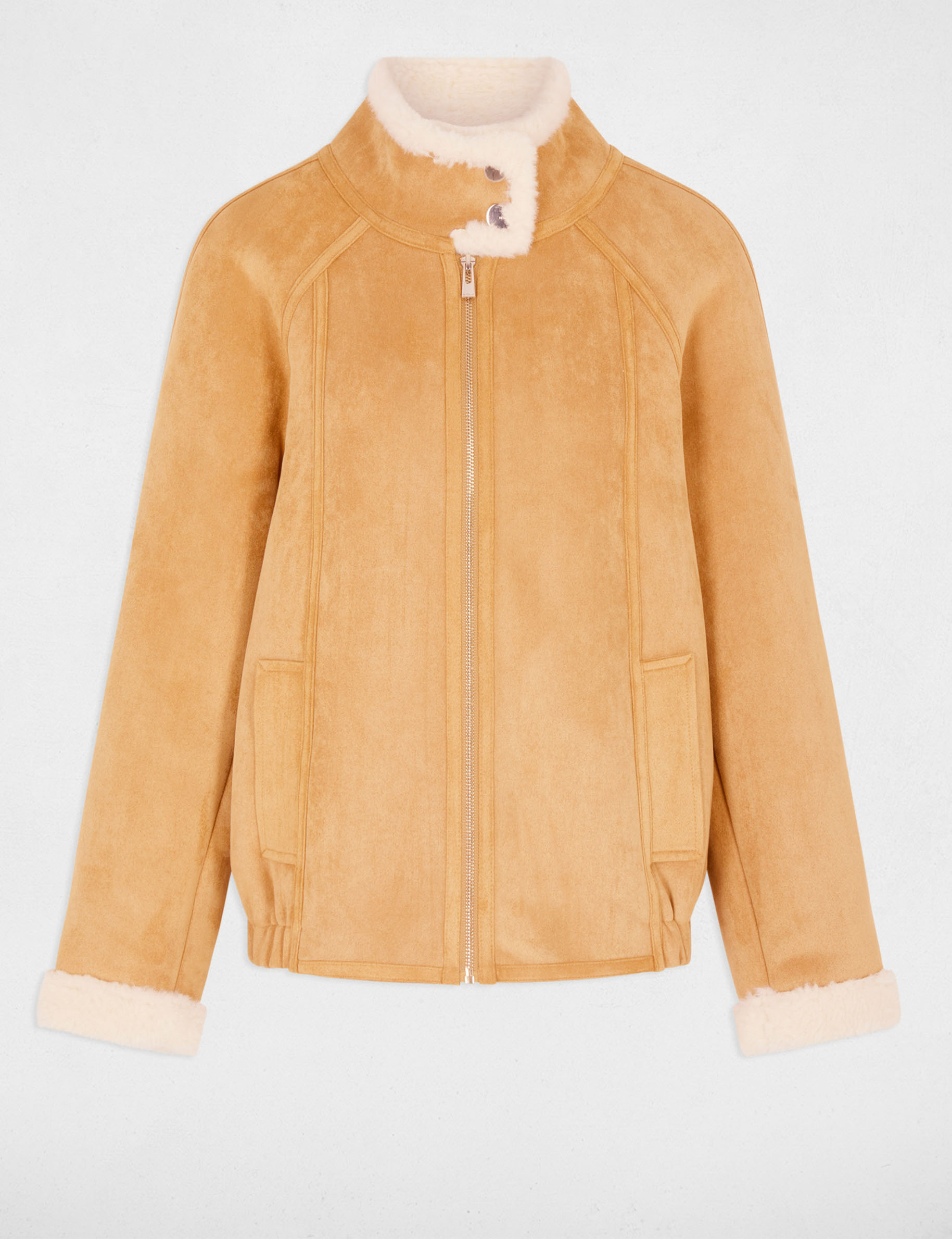 Blouson su&eacute;dine col montant camel femme