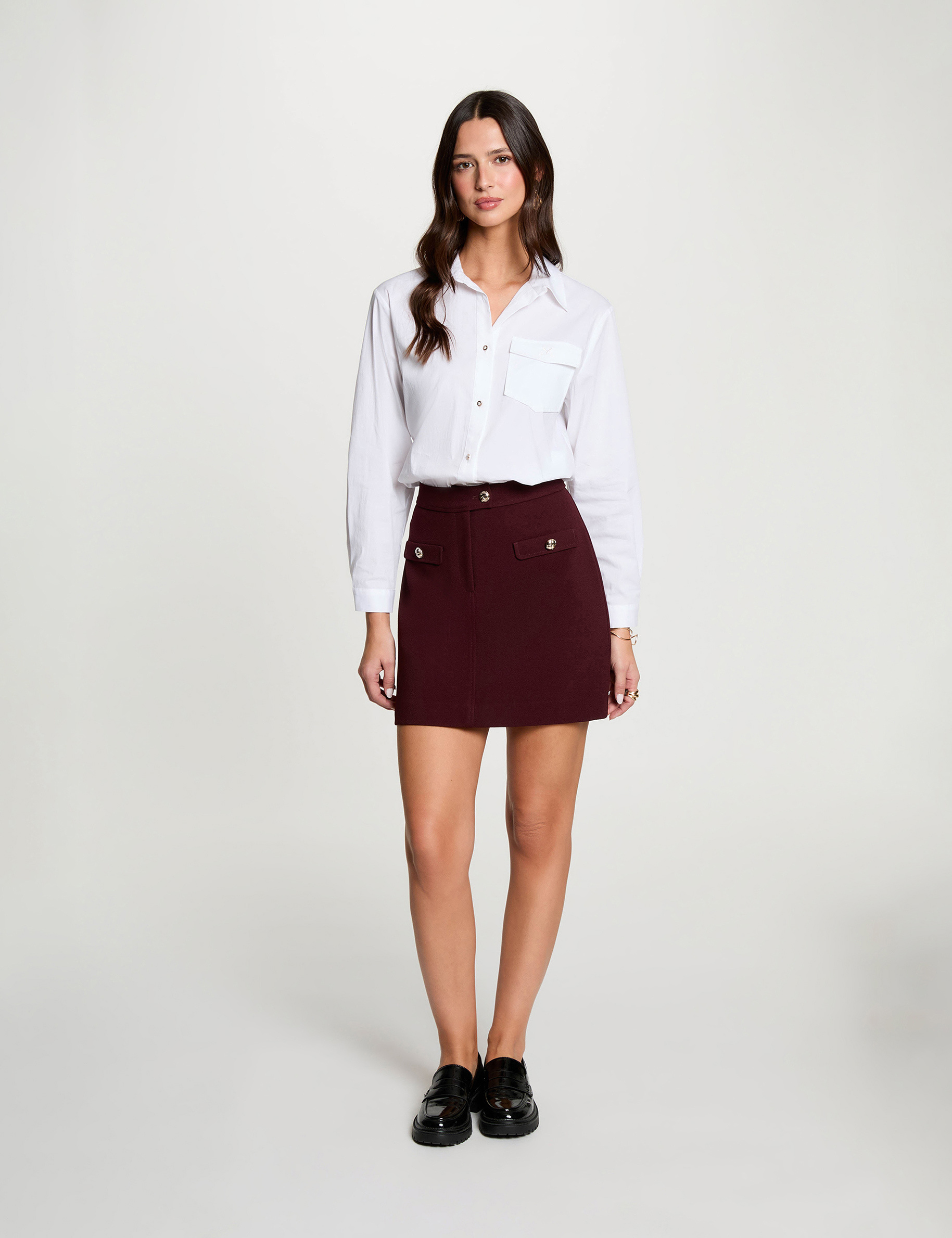 Jupe courte taille haute prune femme