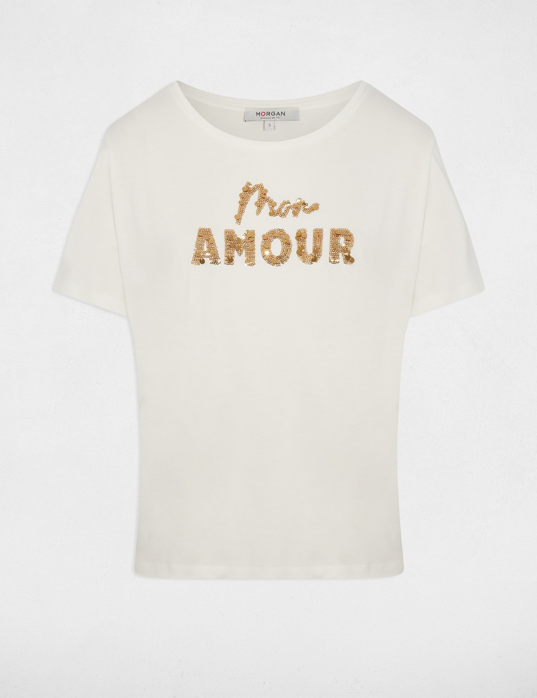 T-shirt brodé sequins blanc femme