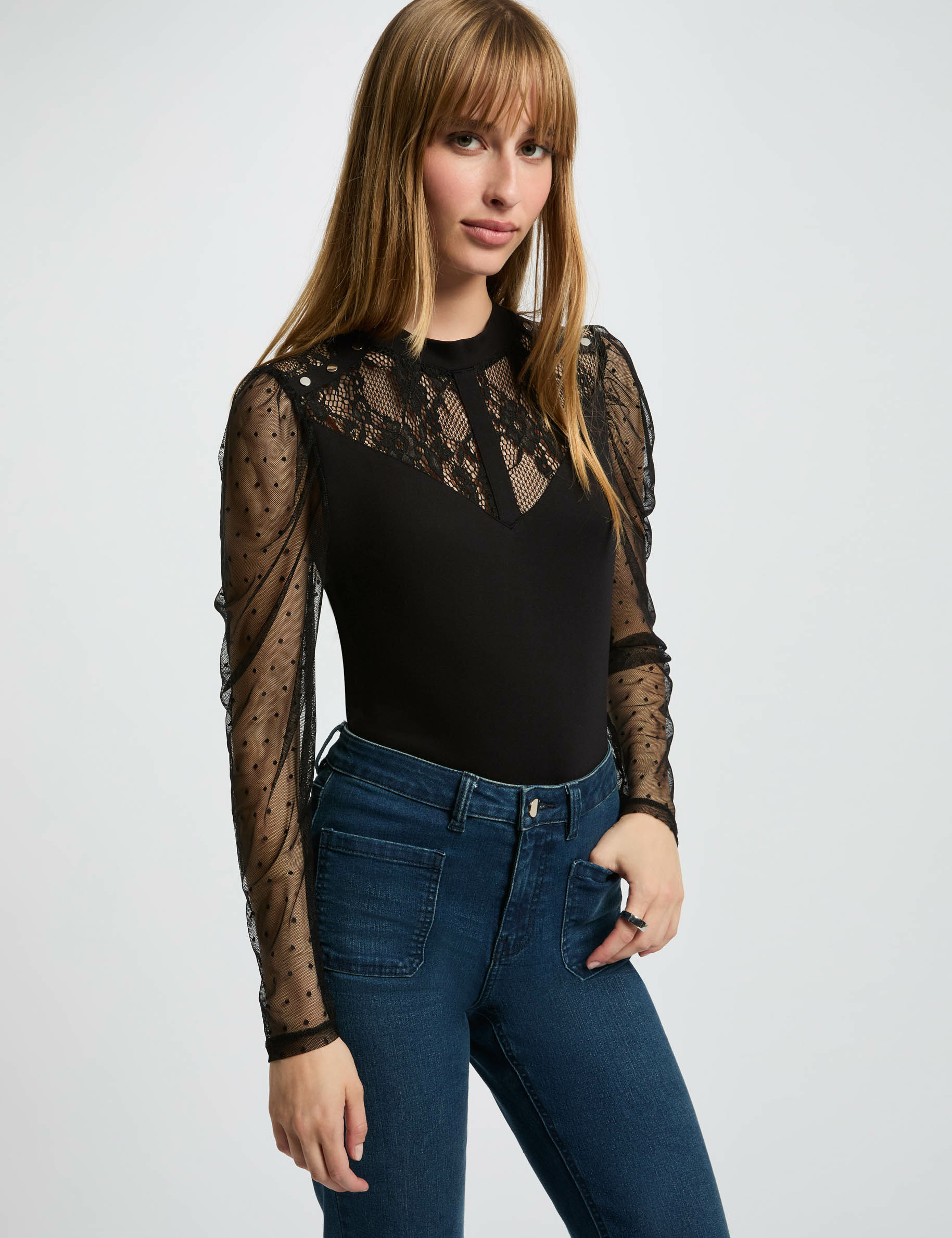 t shirt manches longues noir femme T-shirt manches longues noir femme