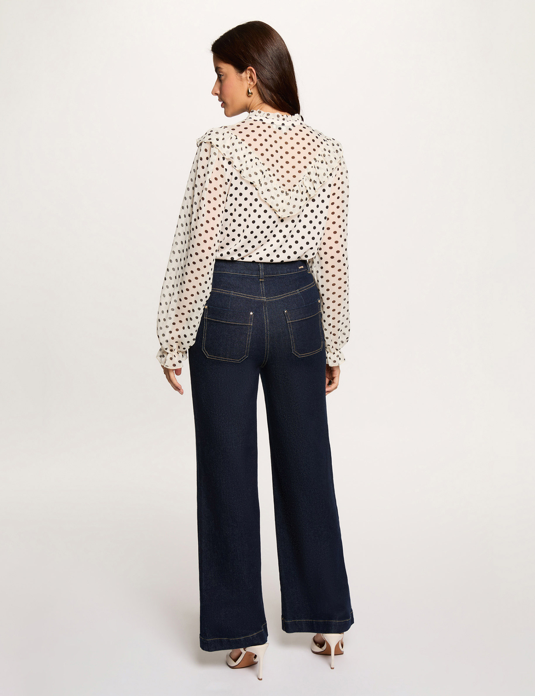 T-shirt van voile met V-hals helder wit vrouw