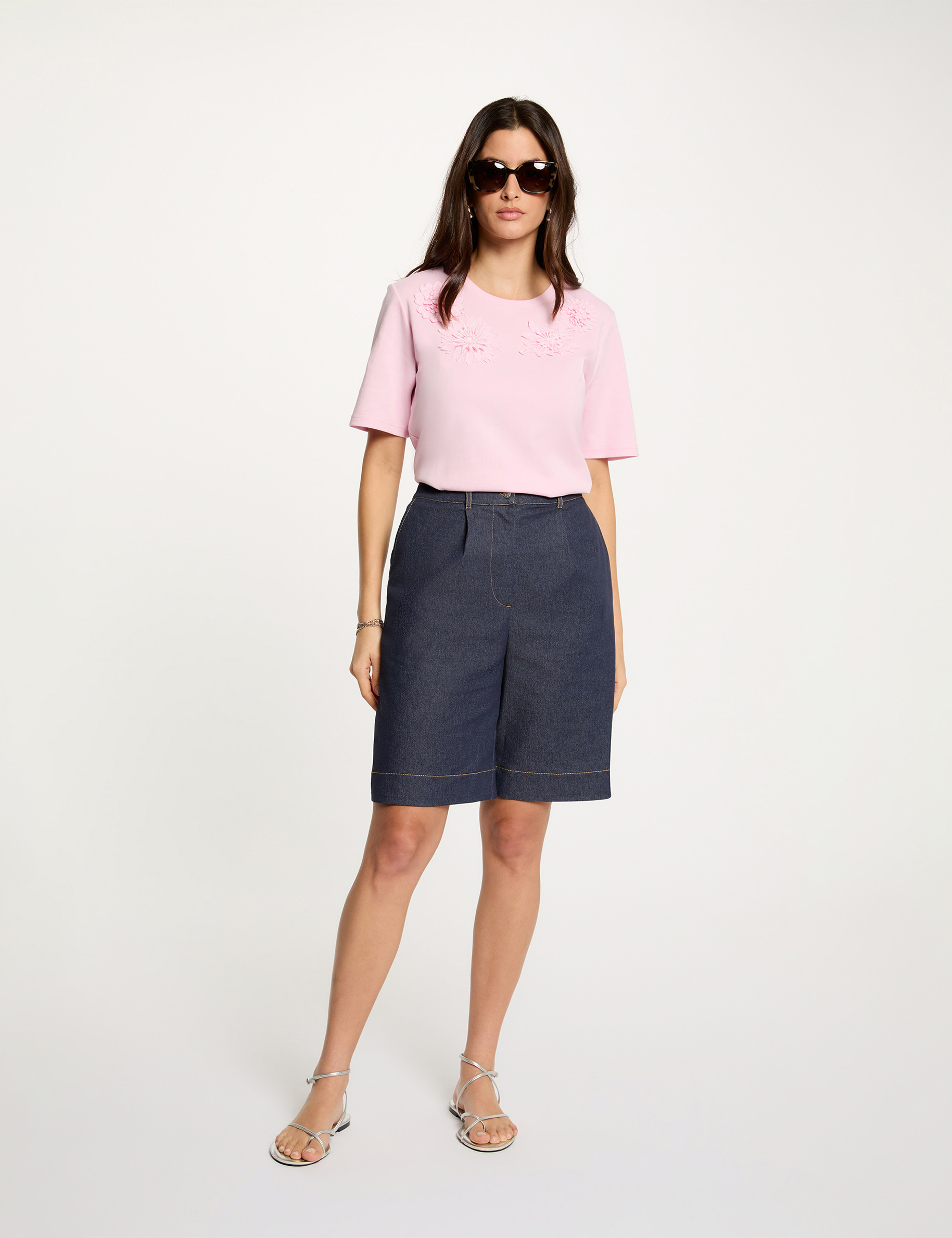Wijde denim short ruw denim vrouw