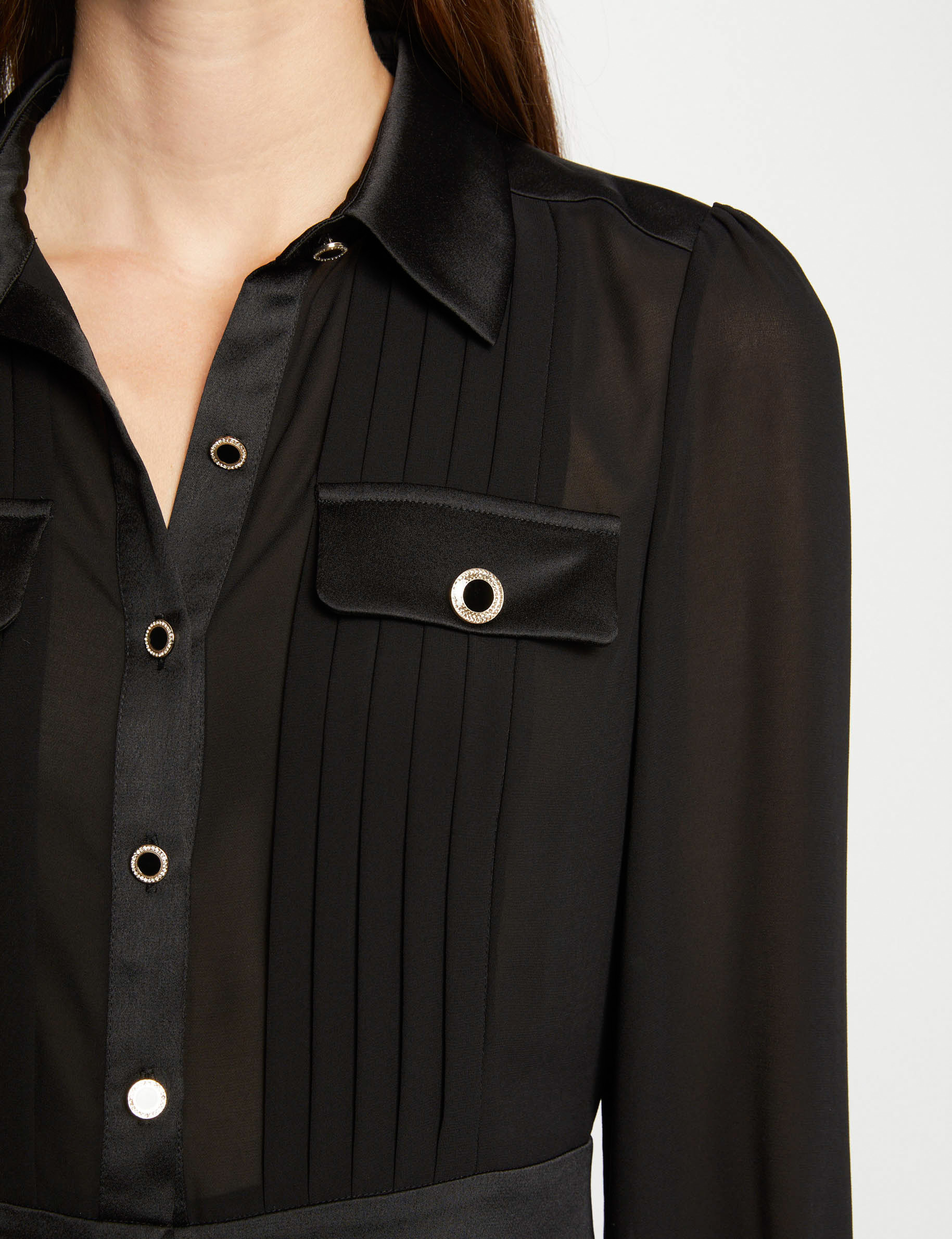 shirt met lange mouwen en plooien zwart vrouw Shirt met lange mouwen en plooien zwart vrouw