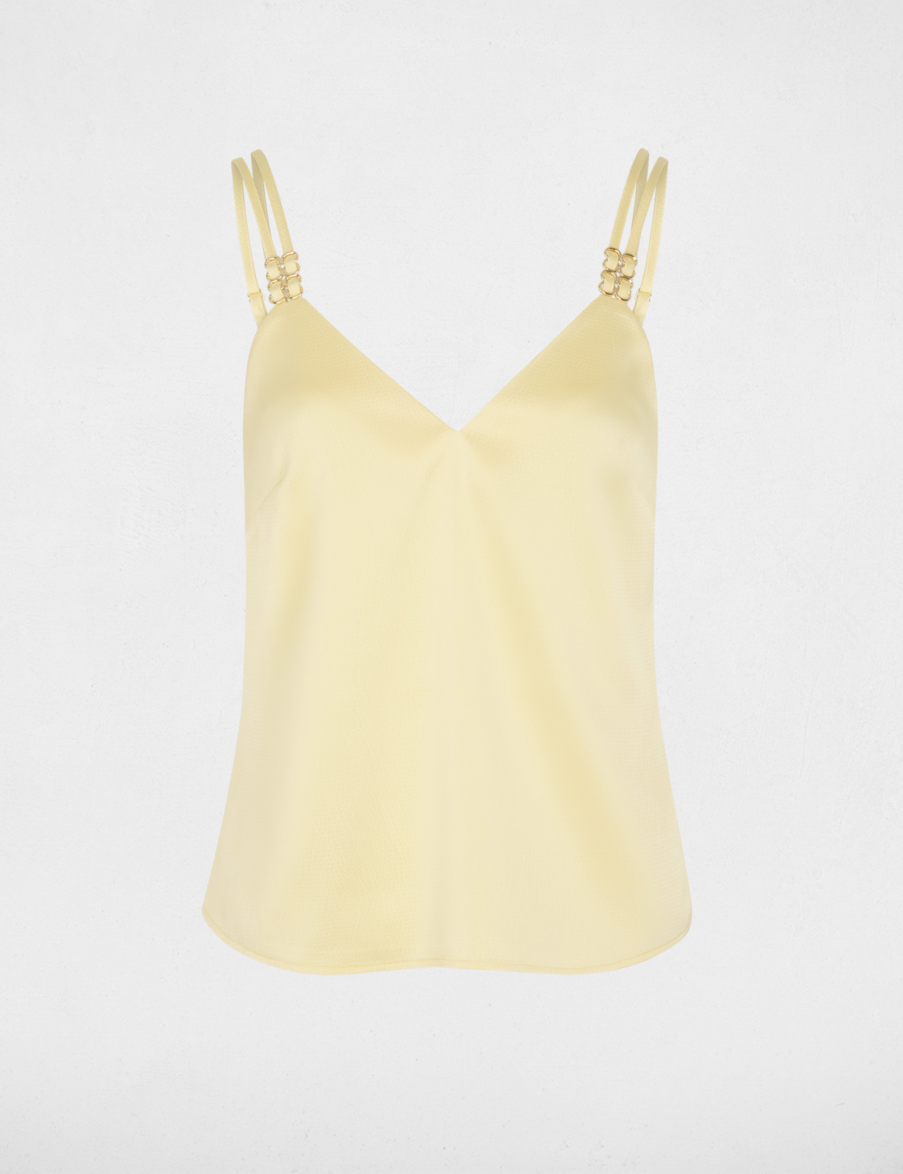 Top satin &agrave; bretelles jaune pastel femme