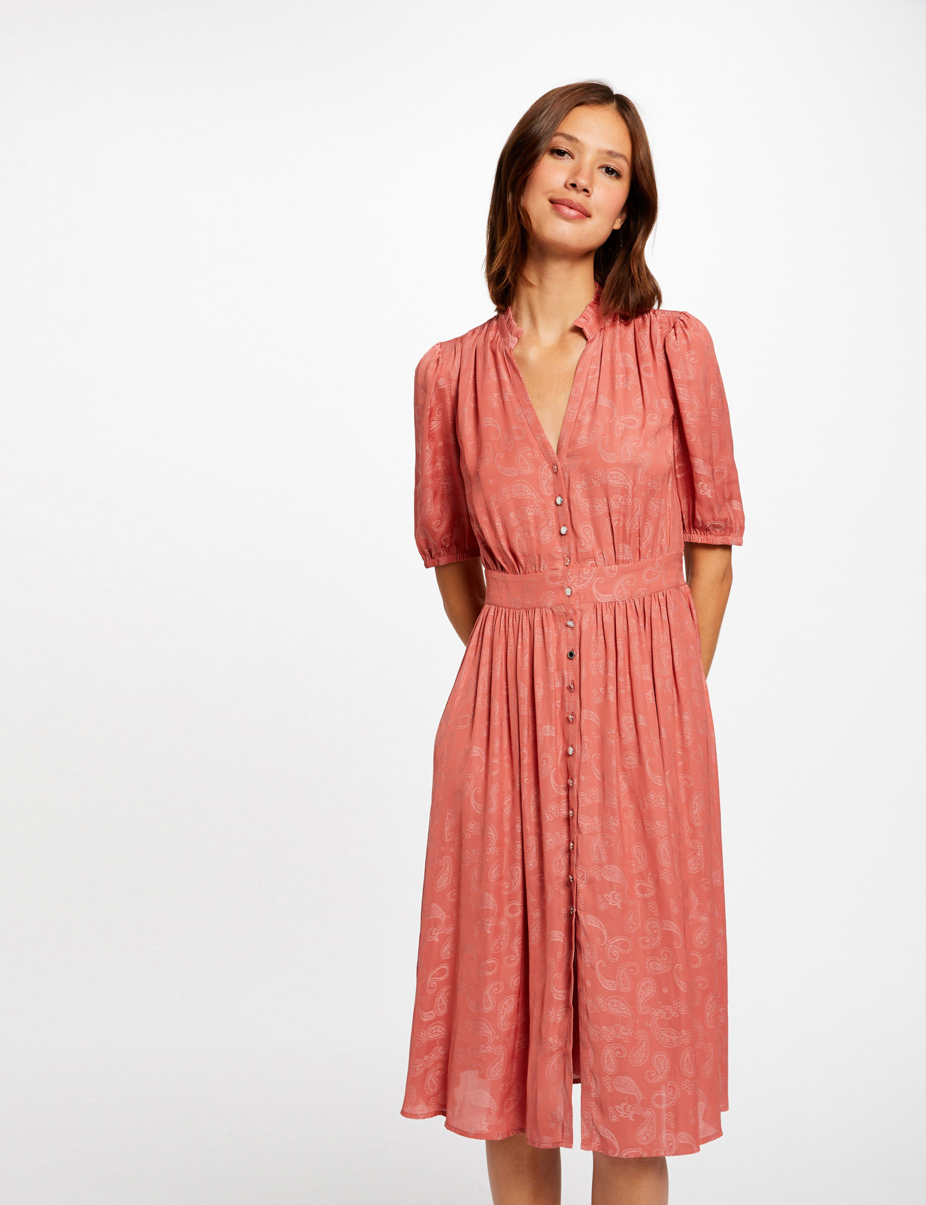 rechte jurk met paisley print roest vrouw Rechte jurk met paisley print roest vrouw