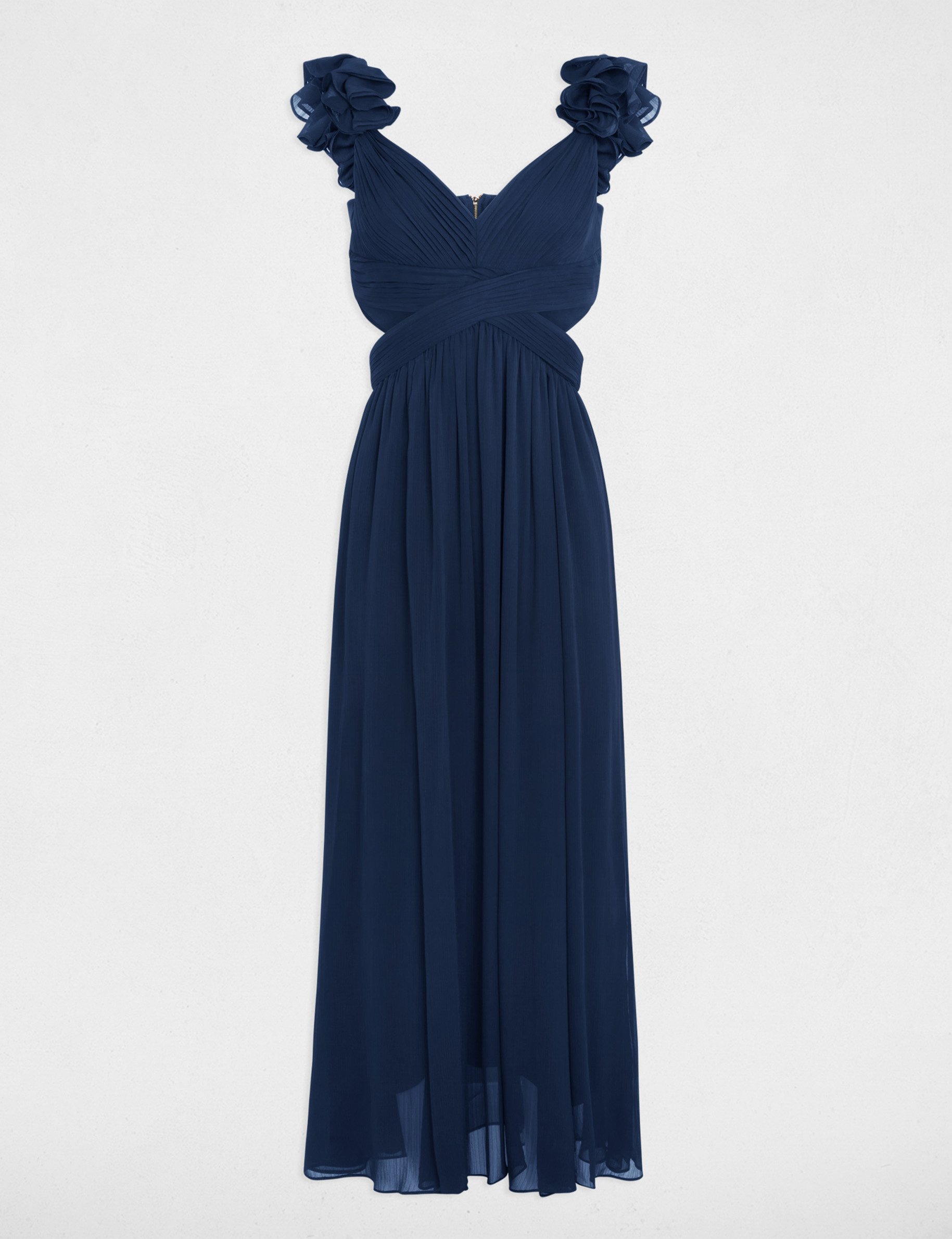 Robe longue droite fluide bleu marine femme