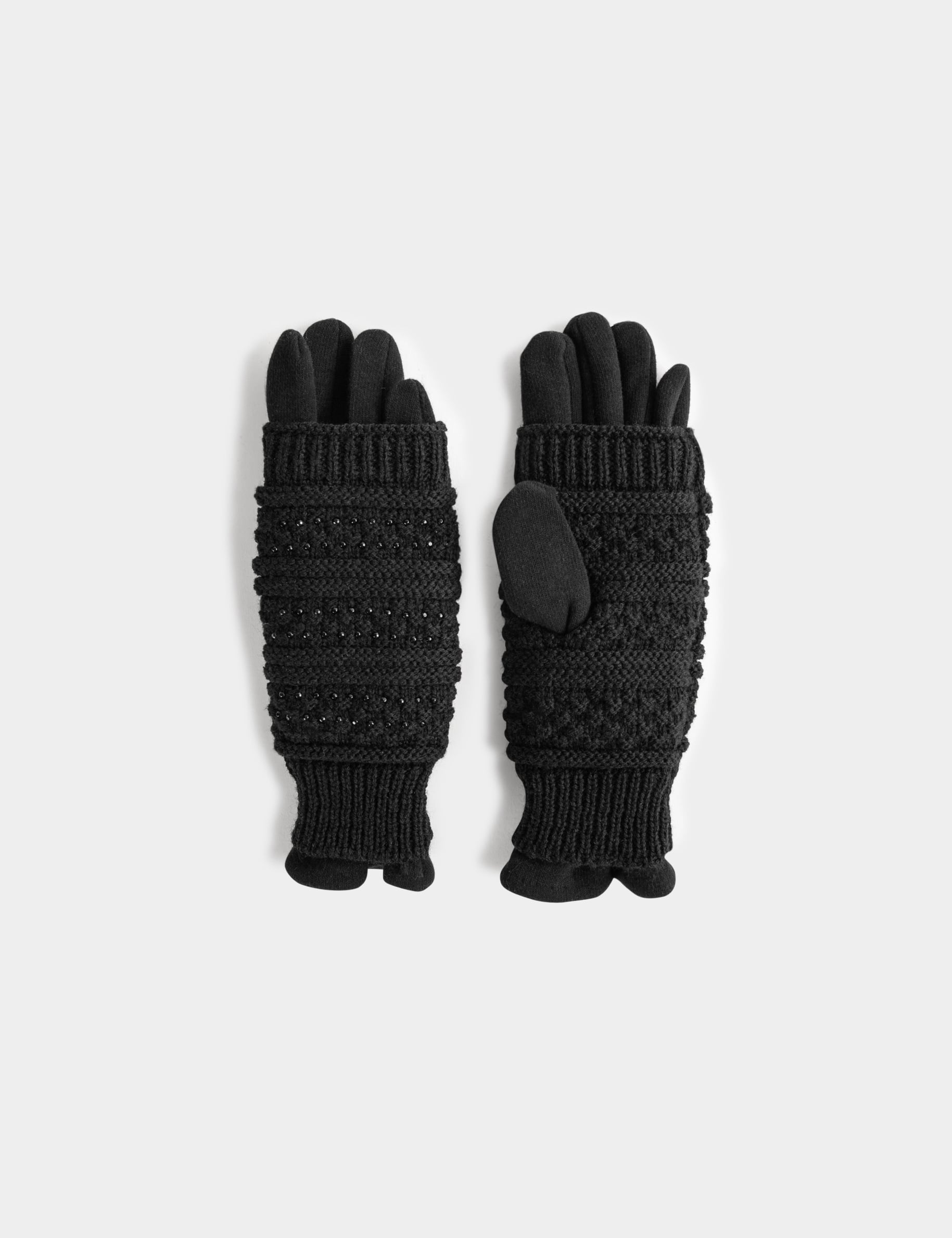 Gehaakte handschoenen met strass zwart vrouw