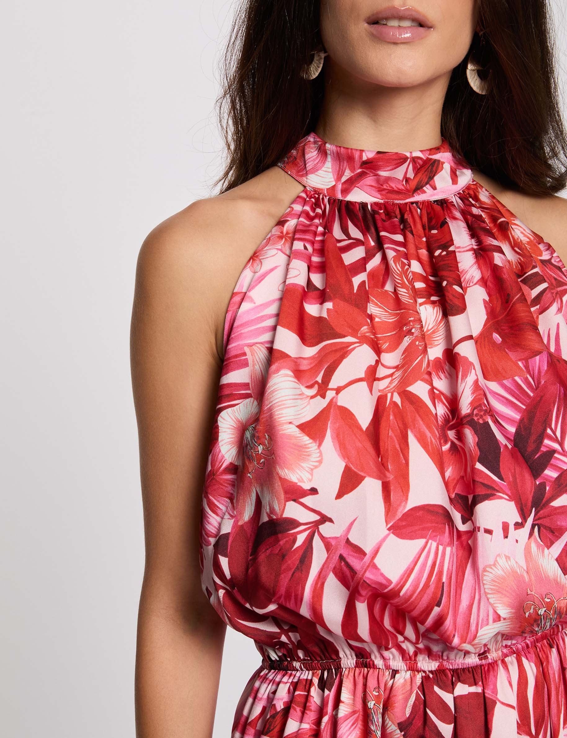 Robe satin&eacute;e col montant multicolore femme