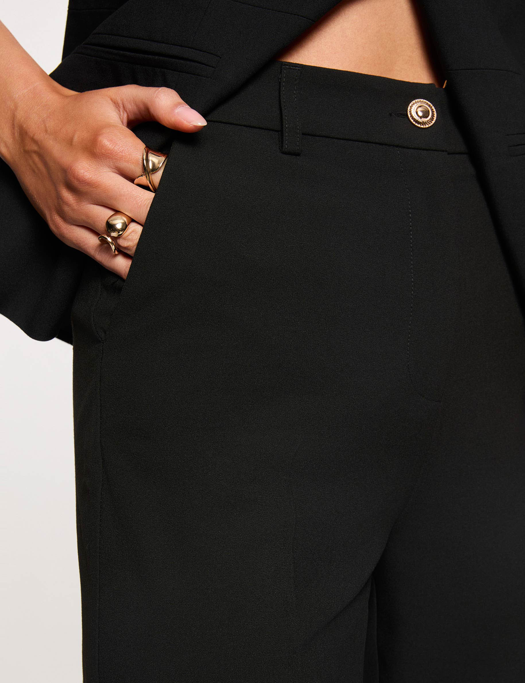 Pantalon droit taille haute noir femme
