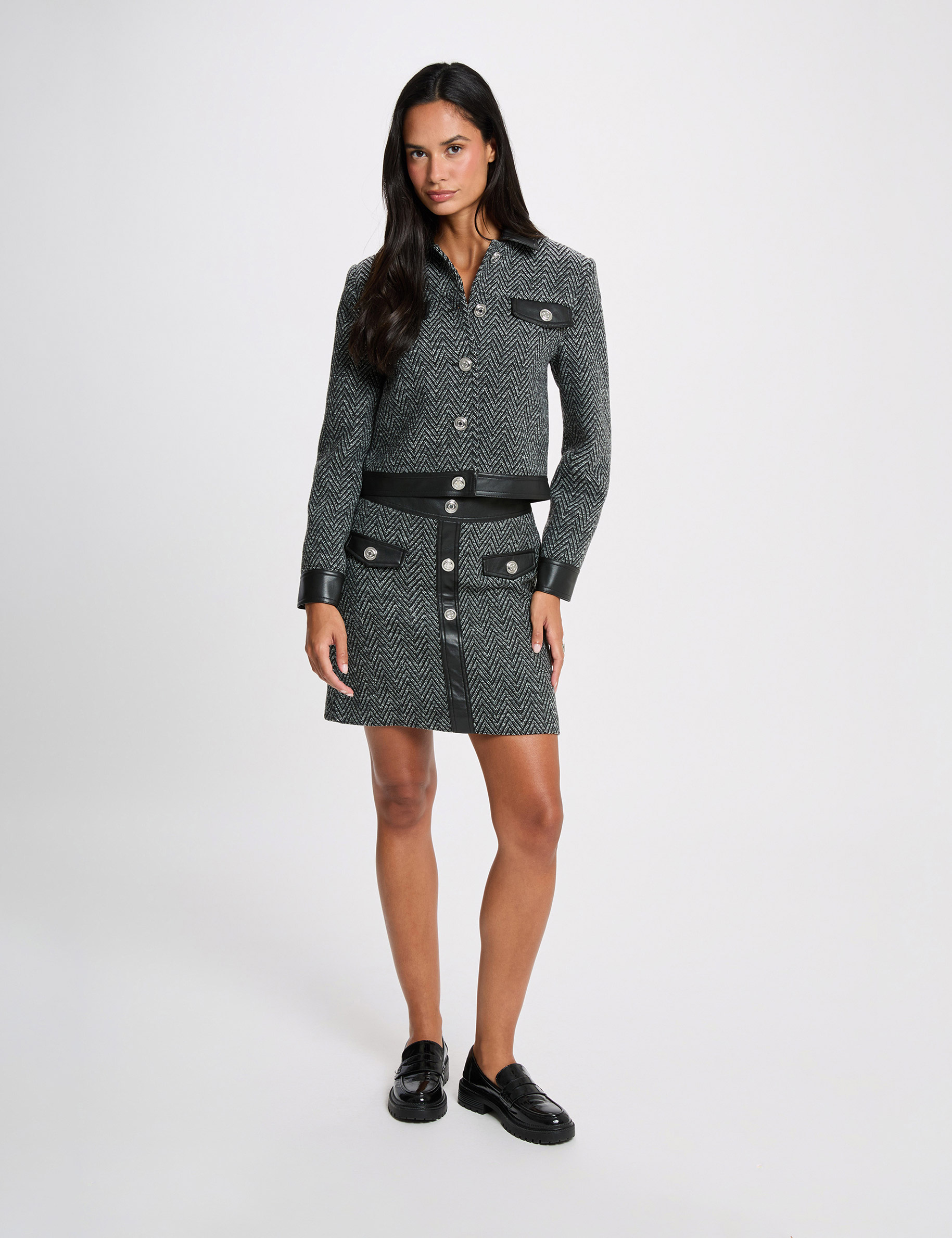 Veste tweed droite noir femme