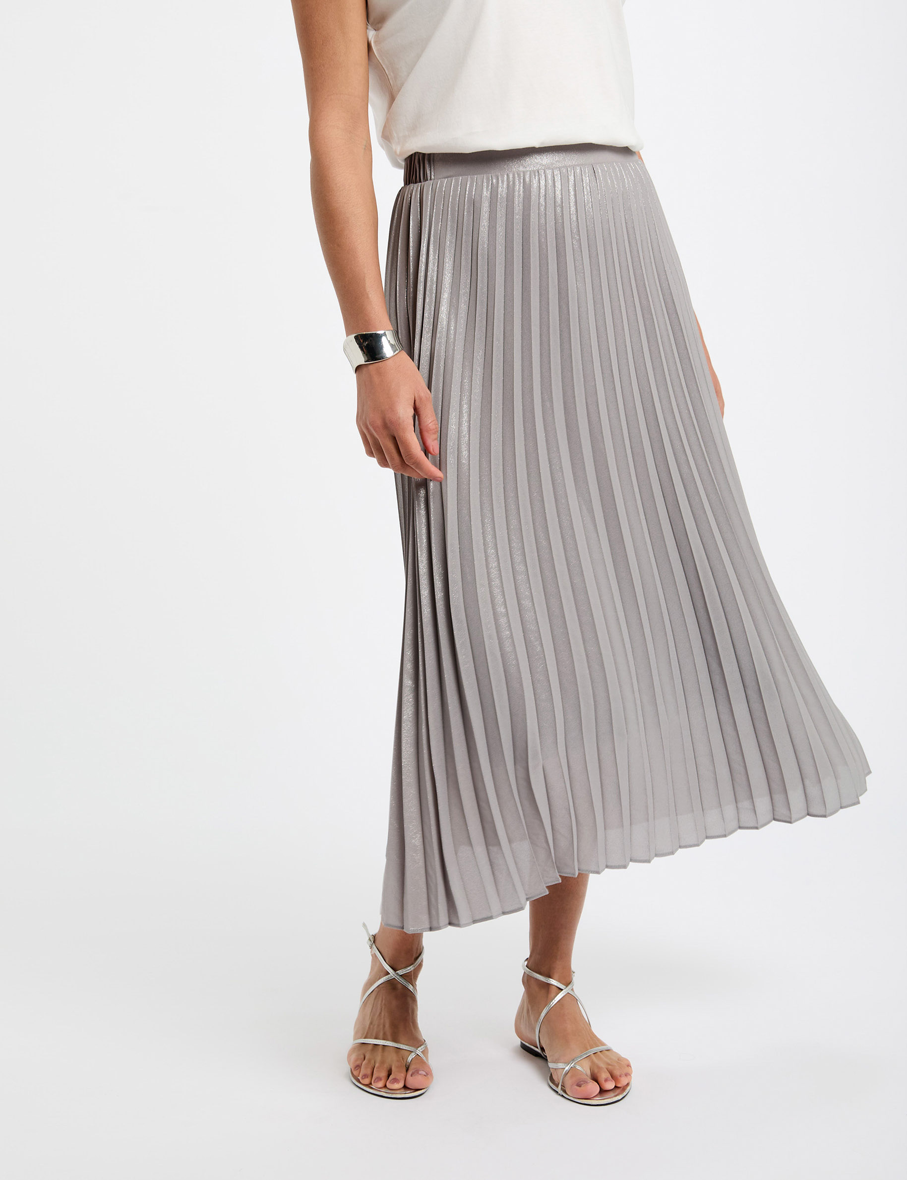 Geplooide lange rok couleur argent vrouw
