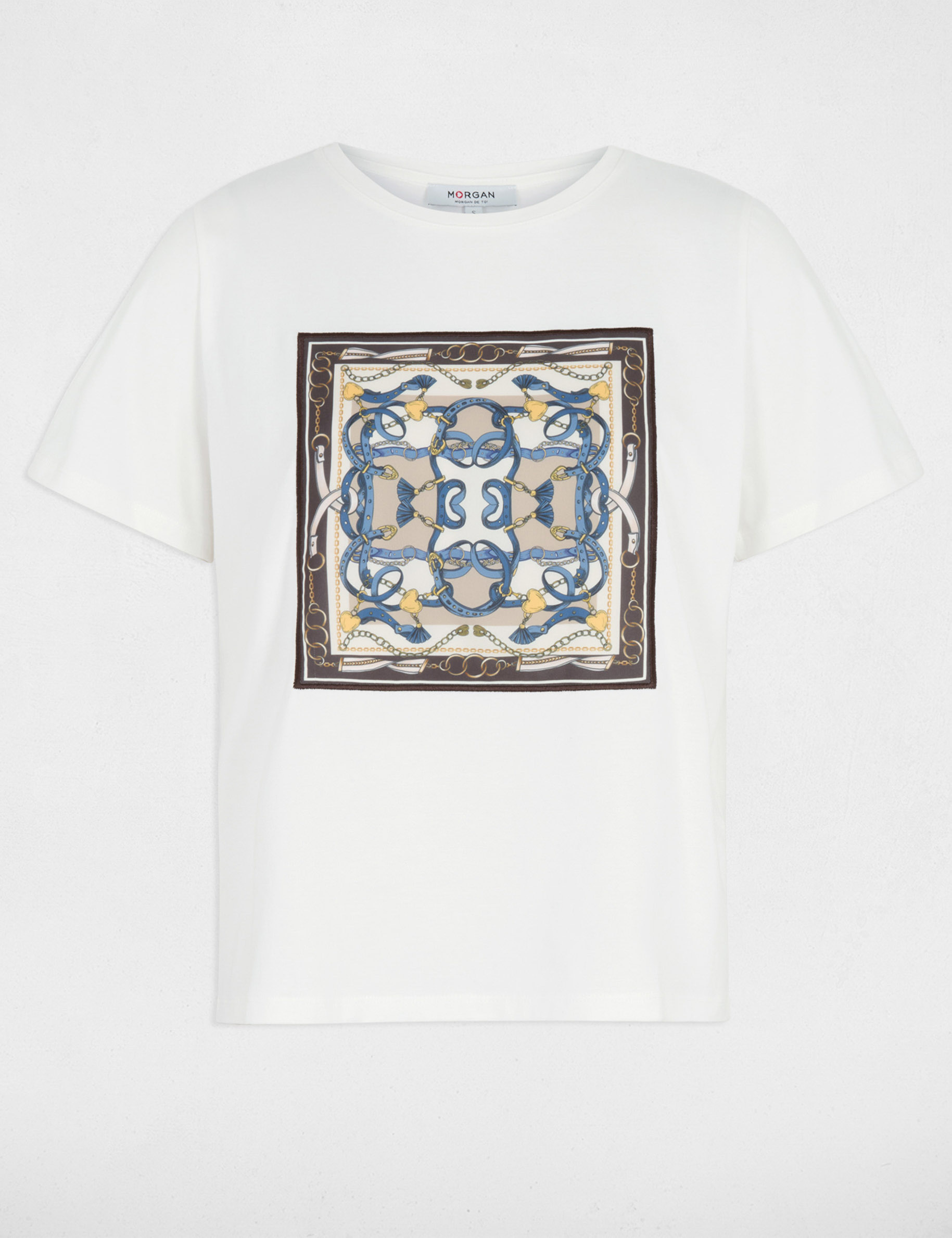 T-shirt met ronde hals en print helder wit vrouw
