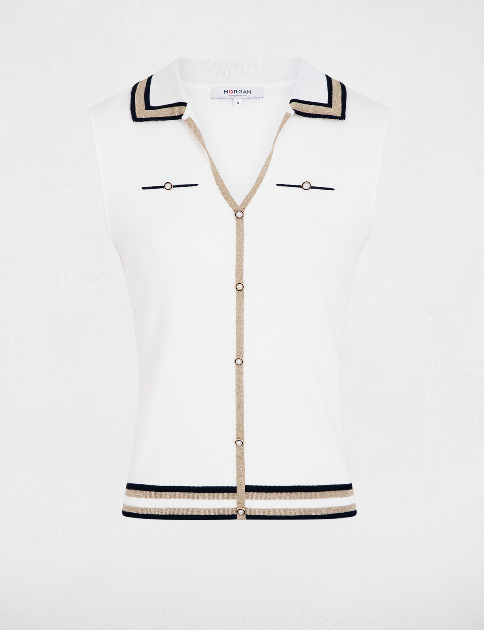 Pull sans manches ajust&eacute; blanc femme