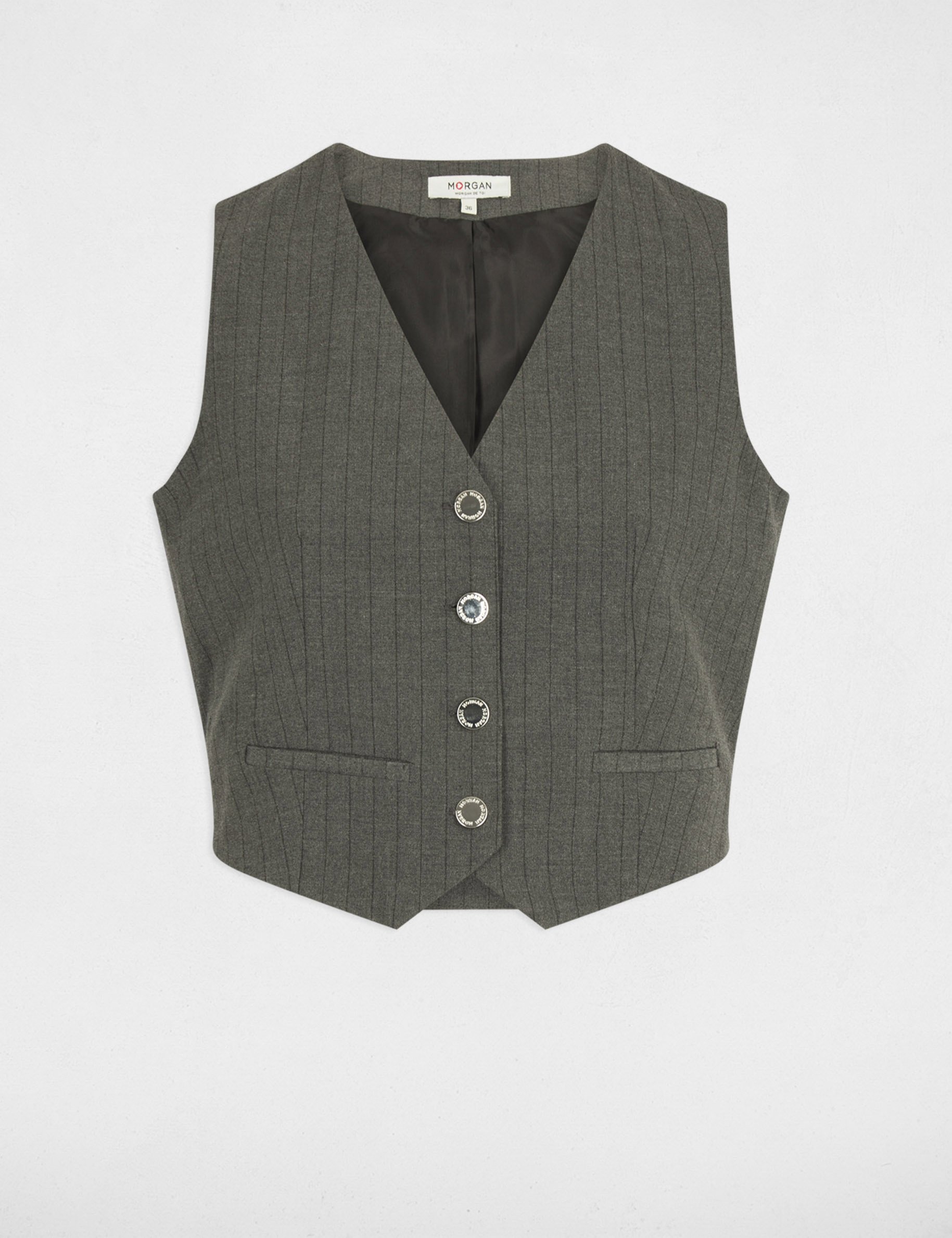 gilet sans manches raye gris moyen femme Gilet sans manches rayé gris moyen femme