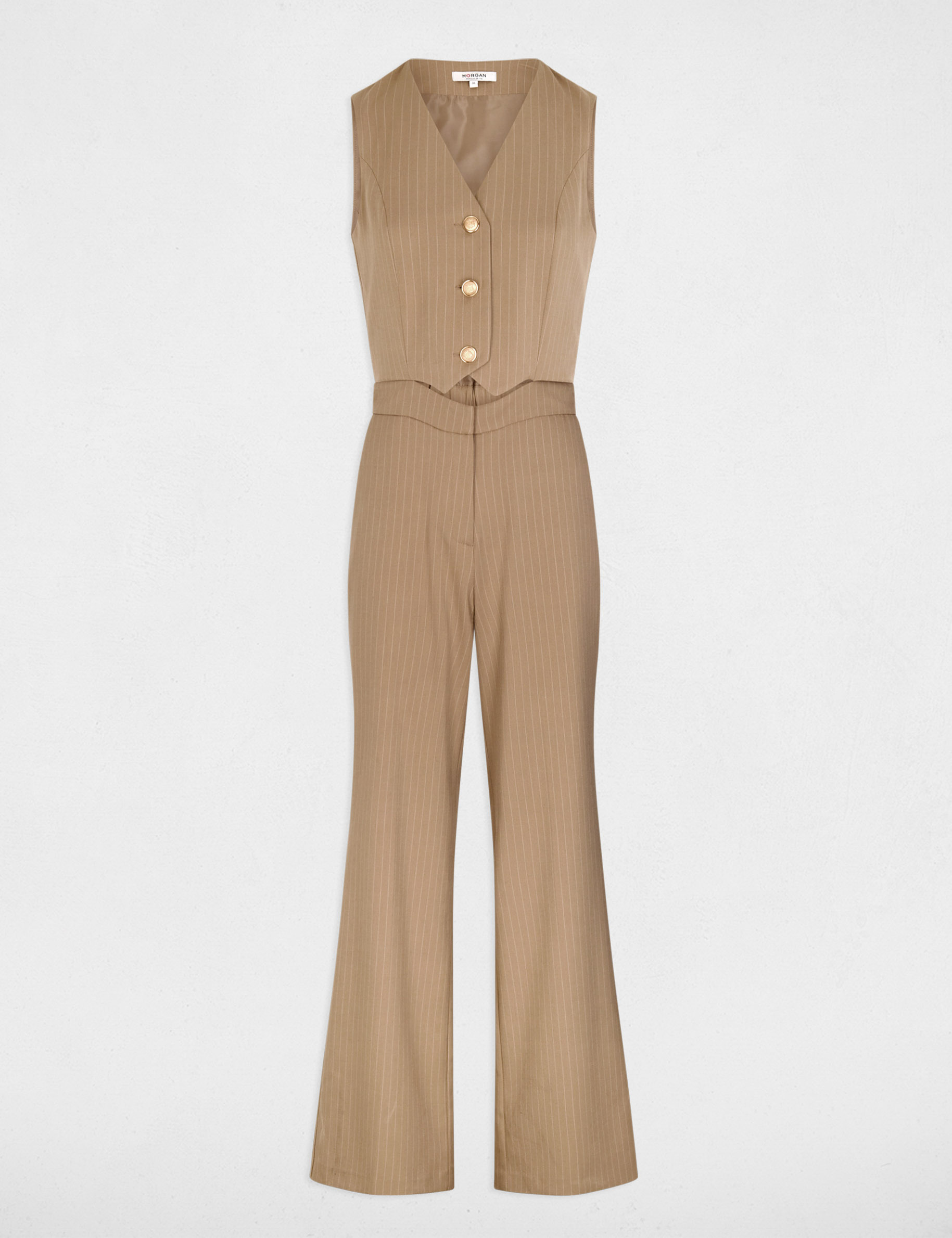 Combinaison fluide col v taupe femme