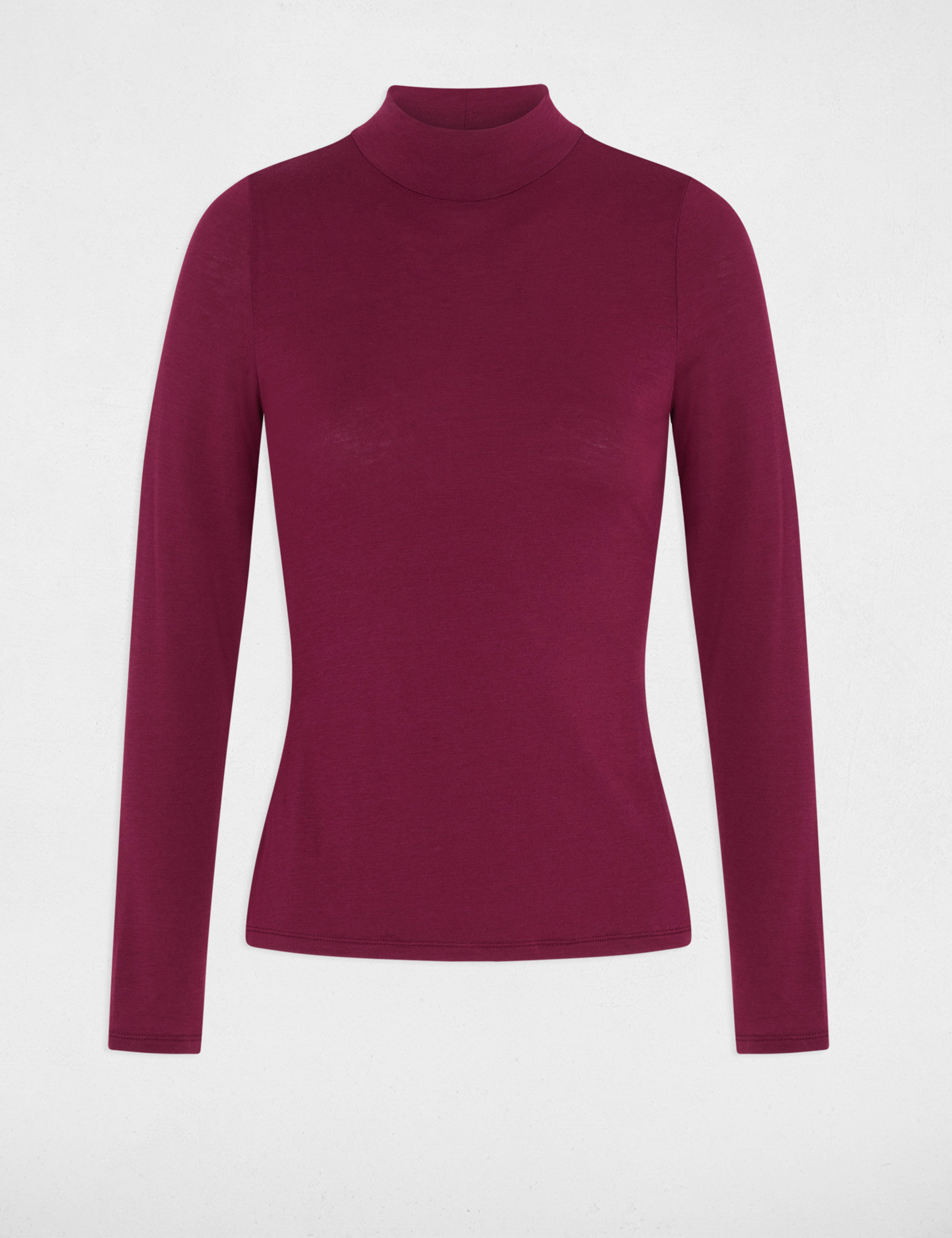 T-shirt col montant manches longues prune femme