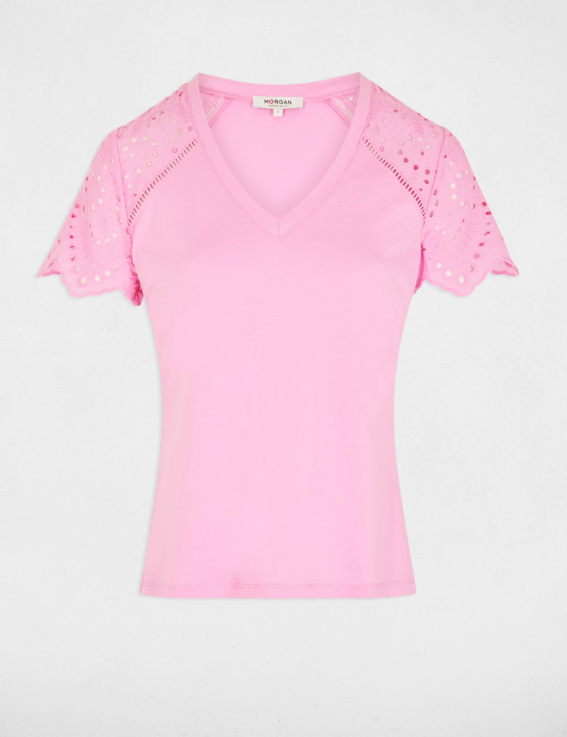 T-shirt met korte mouwen roze vrouw