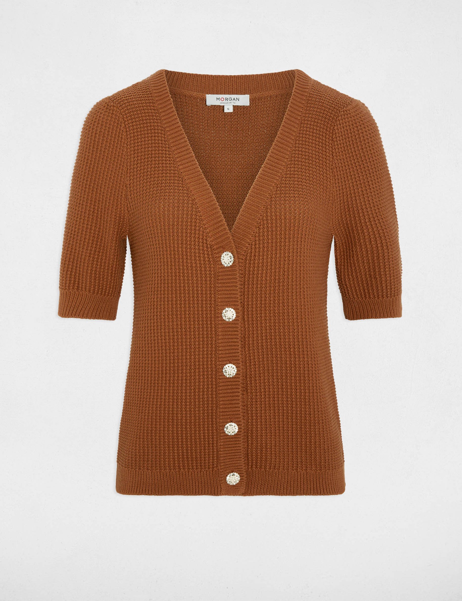 Gilet ajust&eacute; col v camel femme